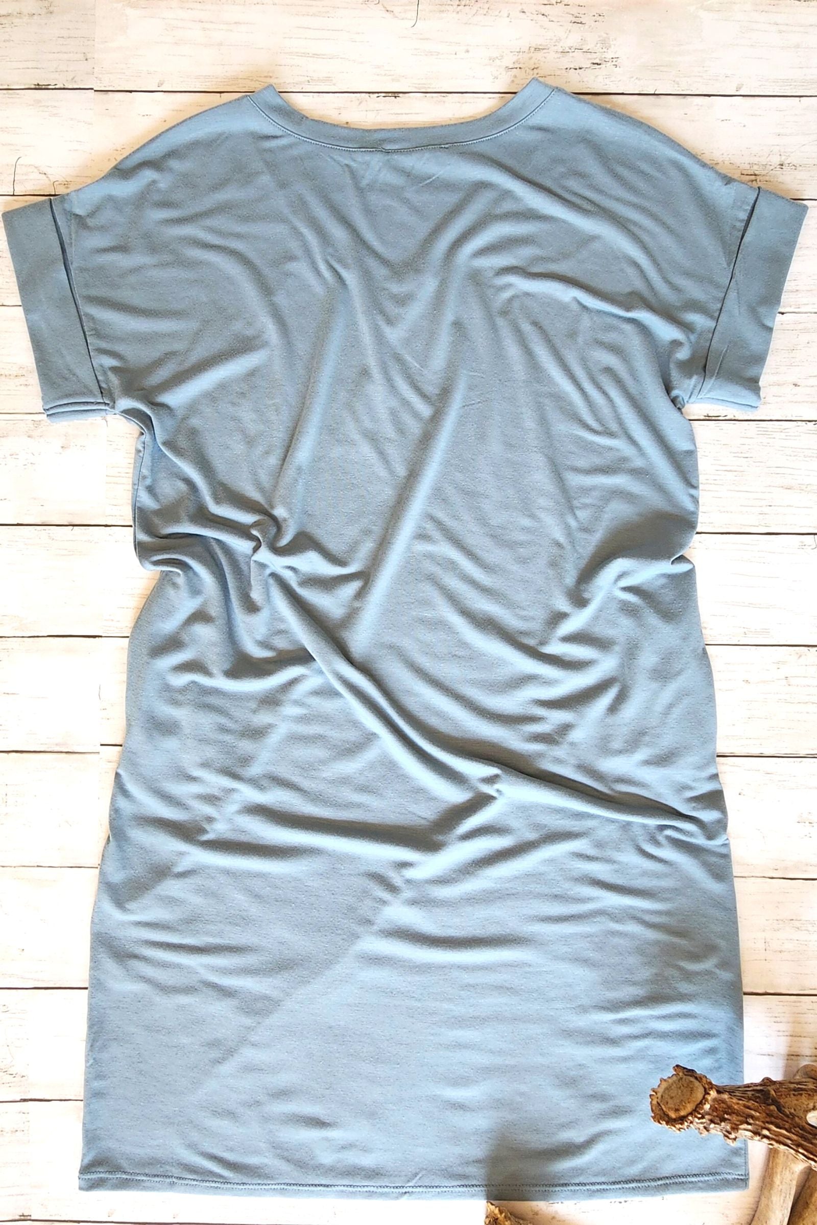 Blue Gray Rolled Sleeve Shirt Dress