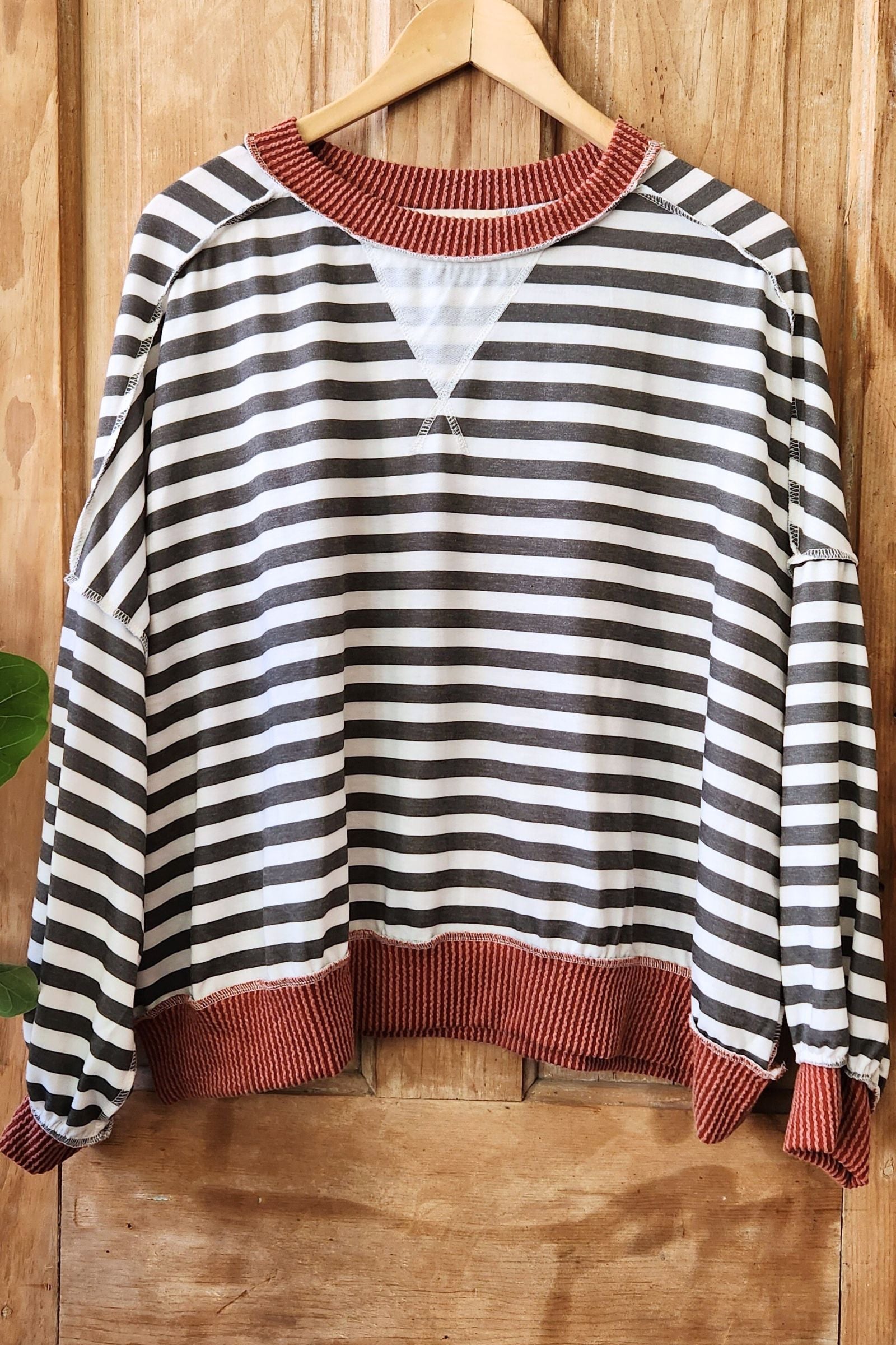 Ivory & Black Color Block Striped Sweater