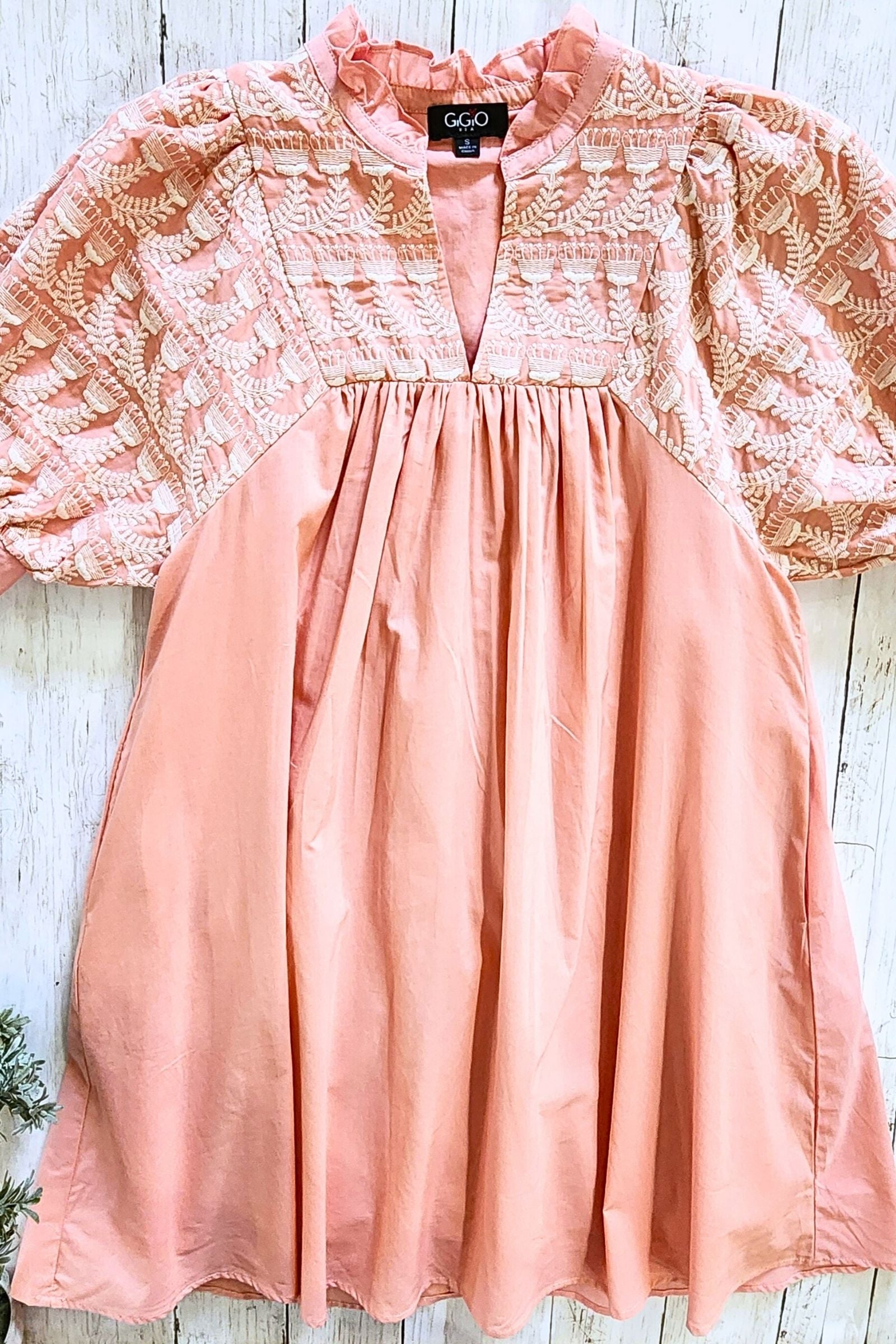 Rose Floral Embroidered V Neck Dress