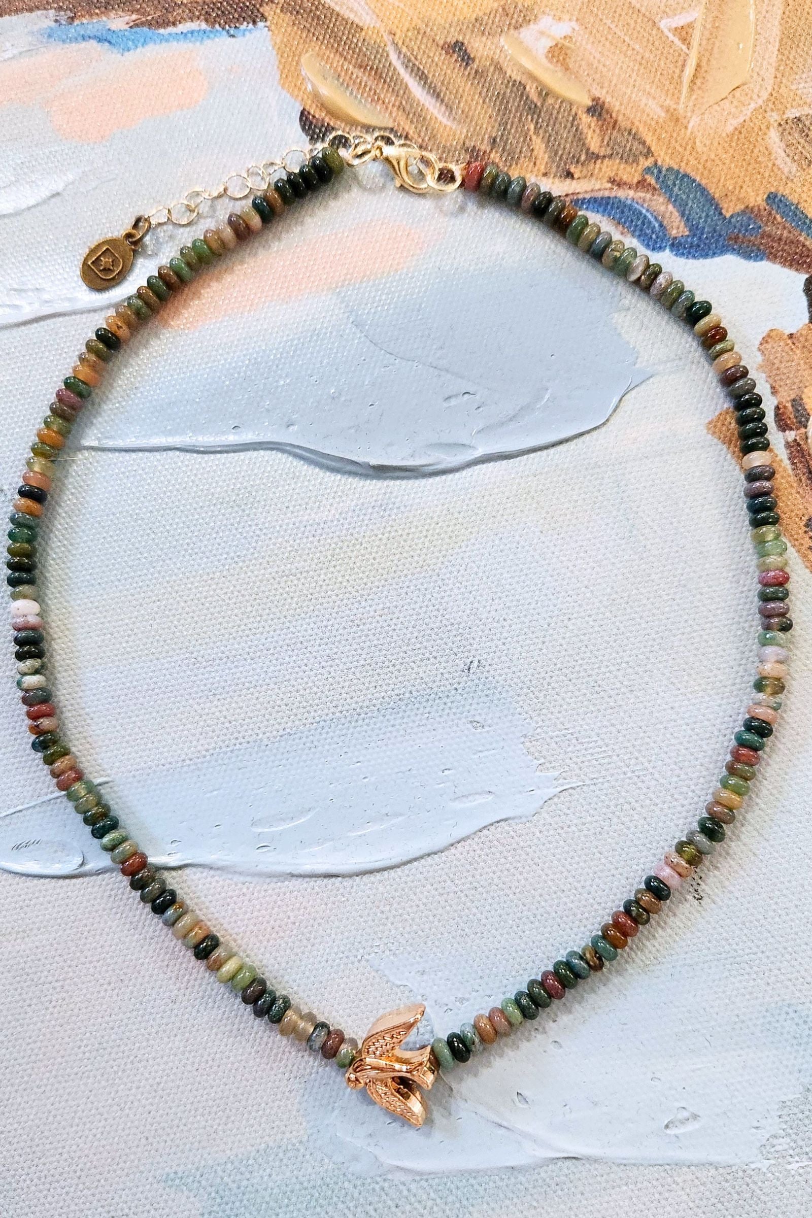 Lulu Multicolor Greens Agate Bird Necklace