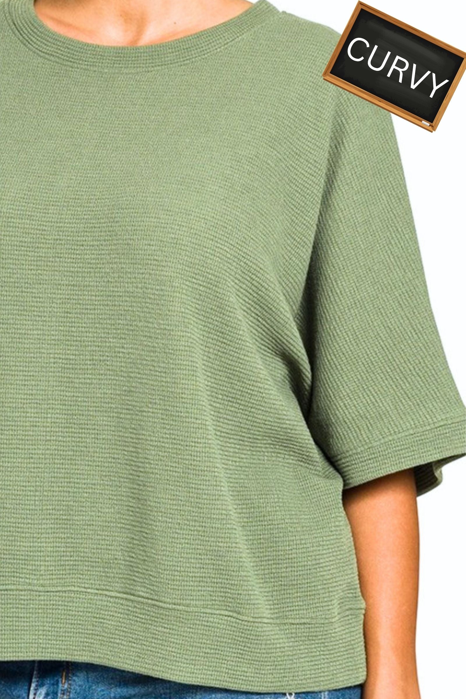 CURVY Olive Double Knit Short Sleeve Top