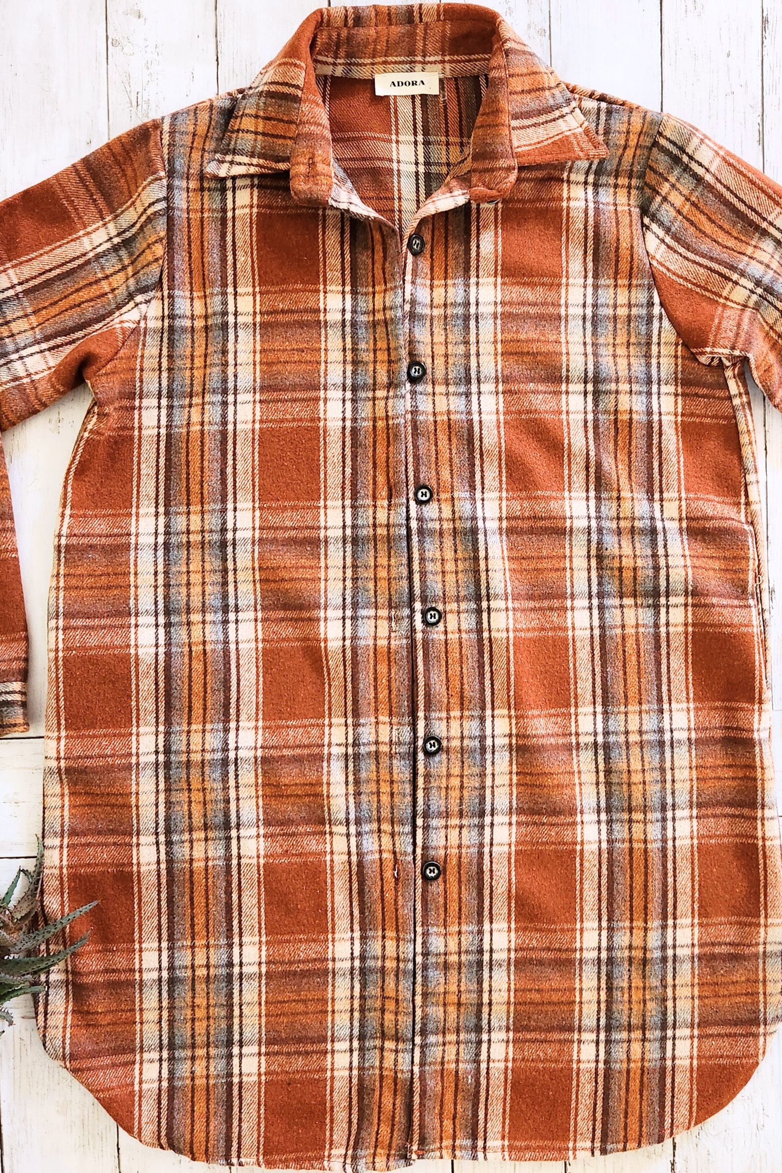 Rust Flannel Button Down Shacket