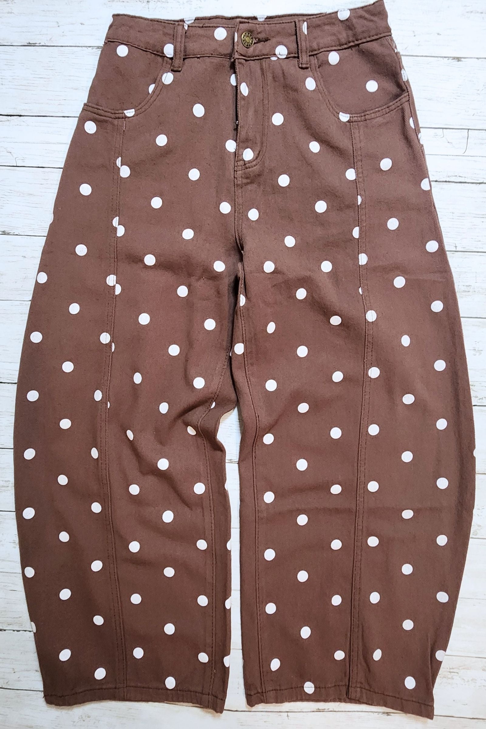 Brown Polka Dot Barrel Jeans