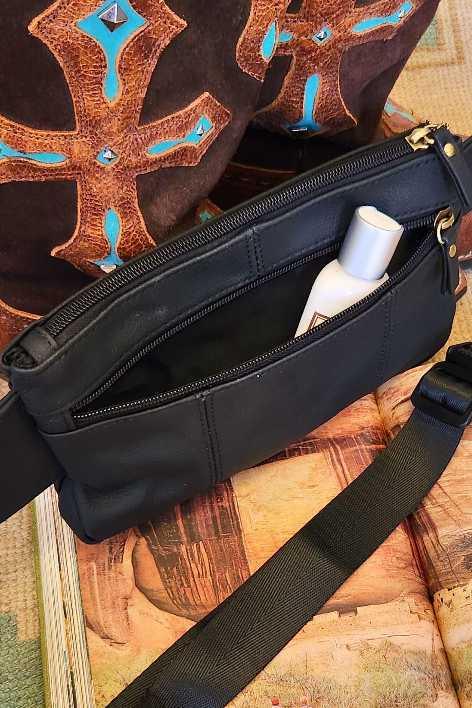 Black Leather Fanny Pack Bag