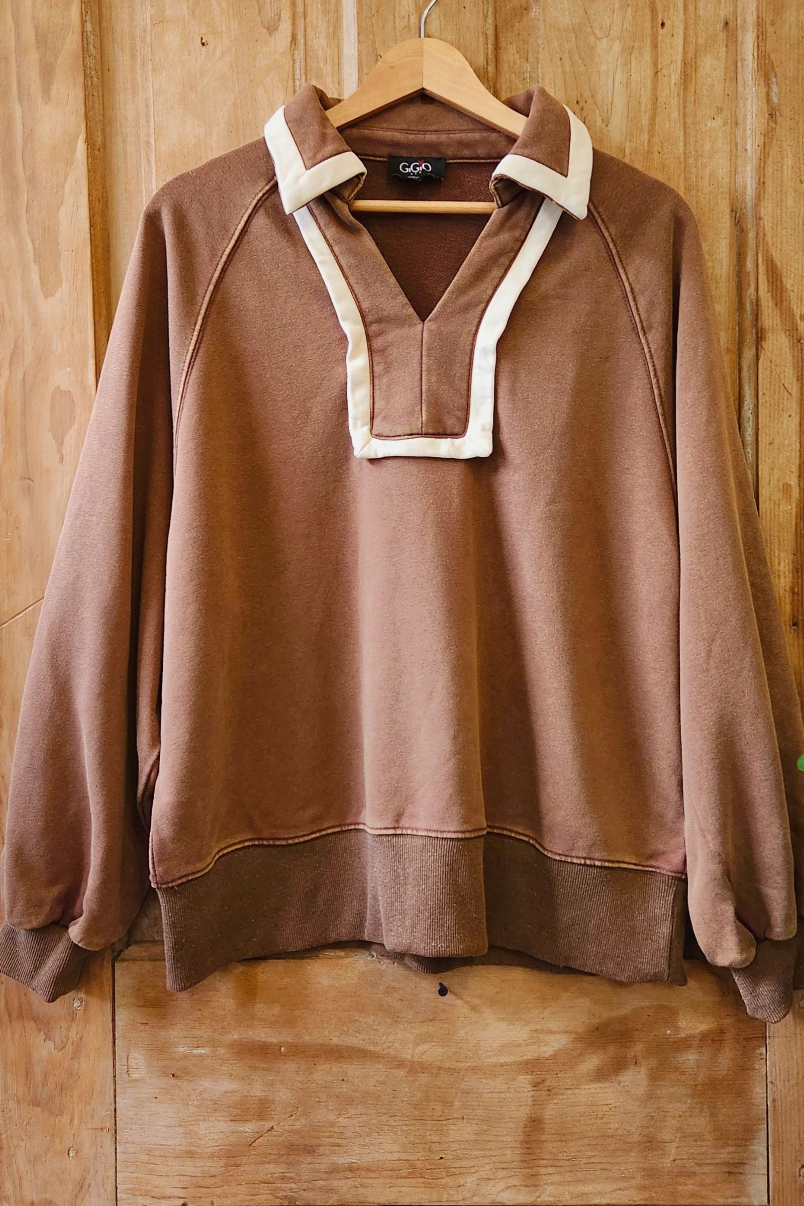 Washed Brown V Neck Sweatshirt