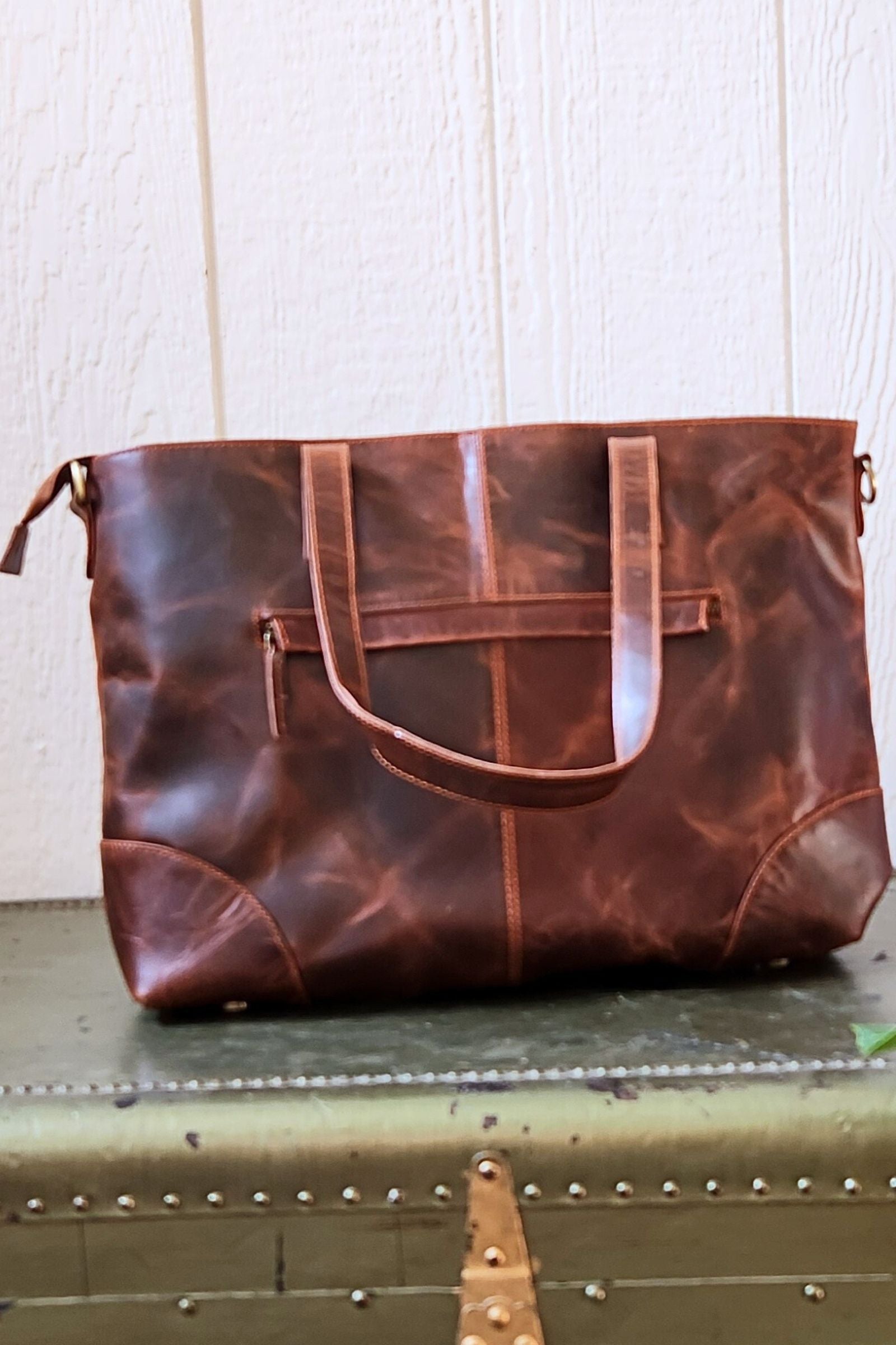 Rustic Autumn Leather Tote Bag