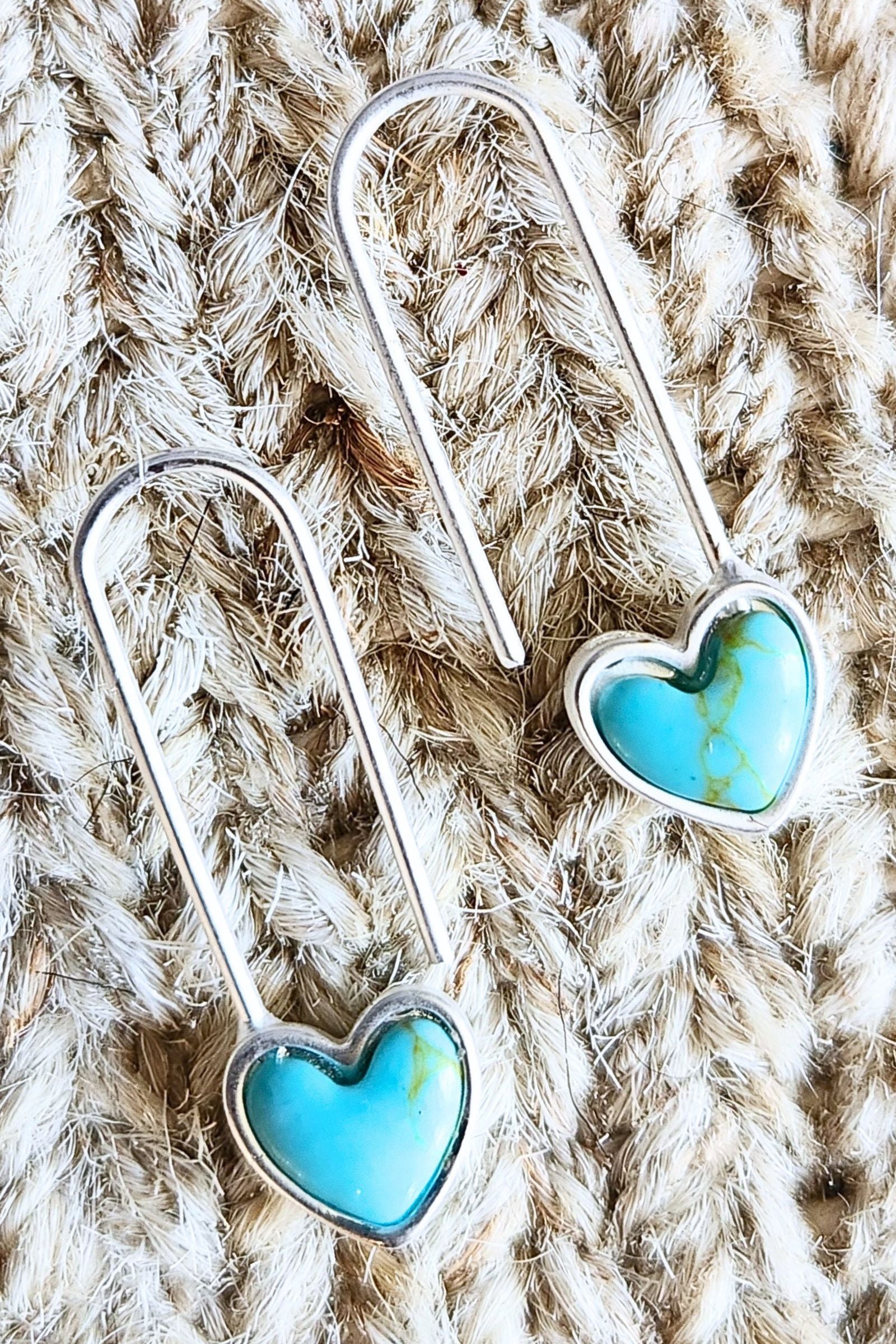 Turquoise Heart Safety Pin Earrings