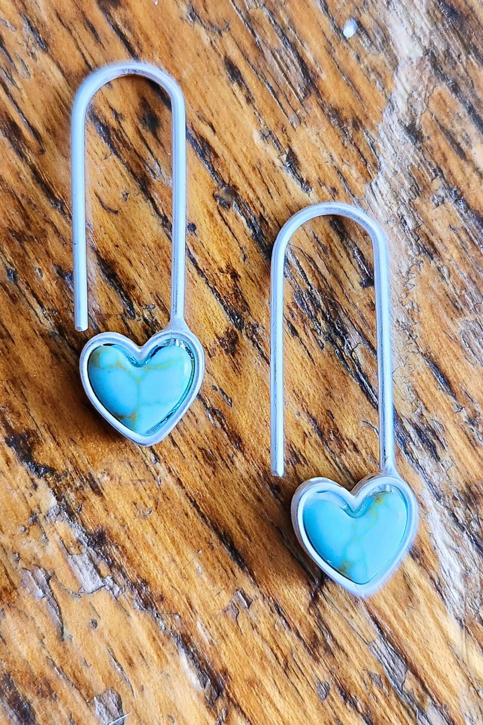 Turquoise Heart Safety Pin Earrings