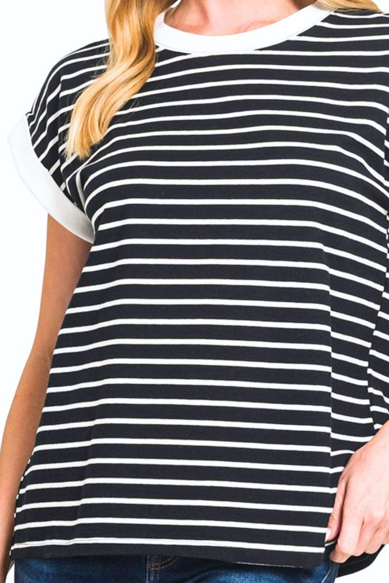 Black & White Stripe Cap Sleeve Top