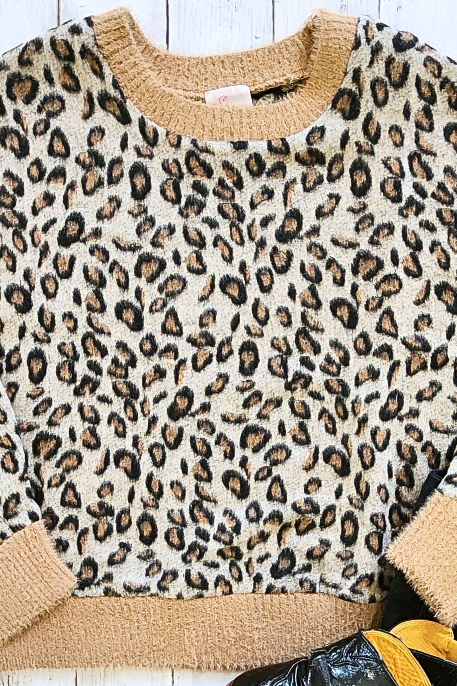 Fuzzy Leopard Contrast Sweater
