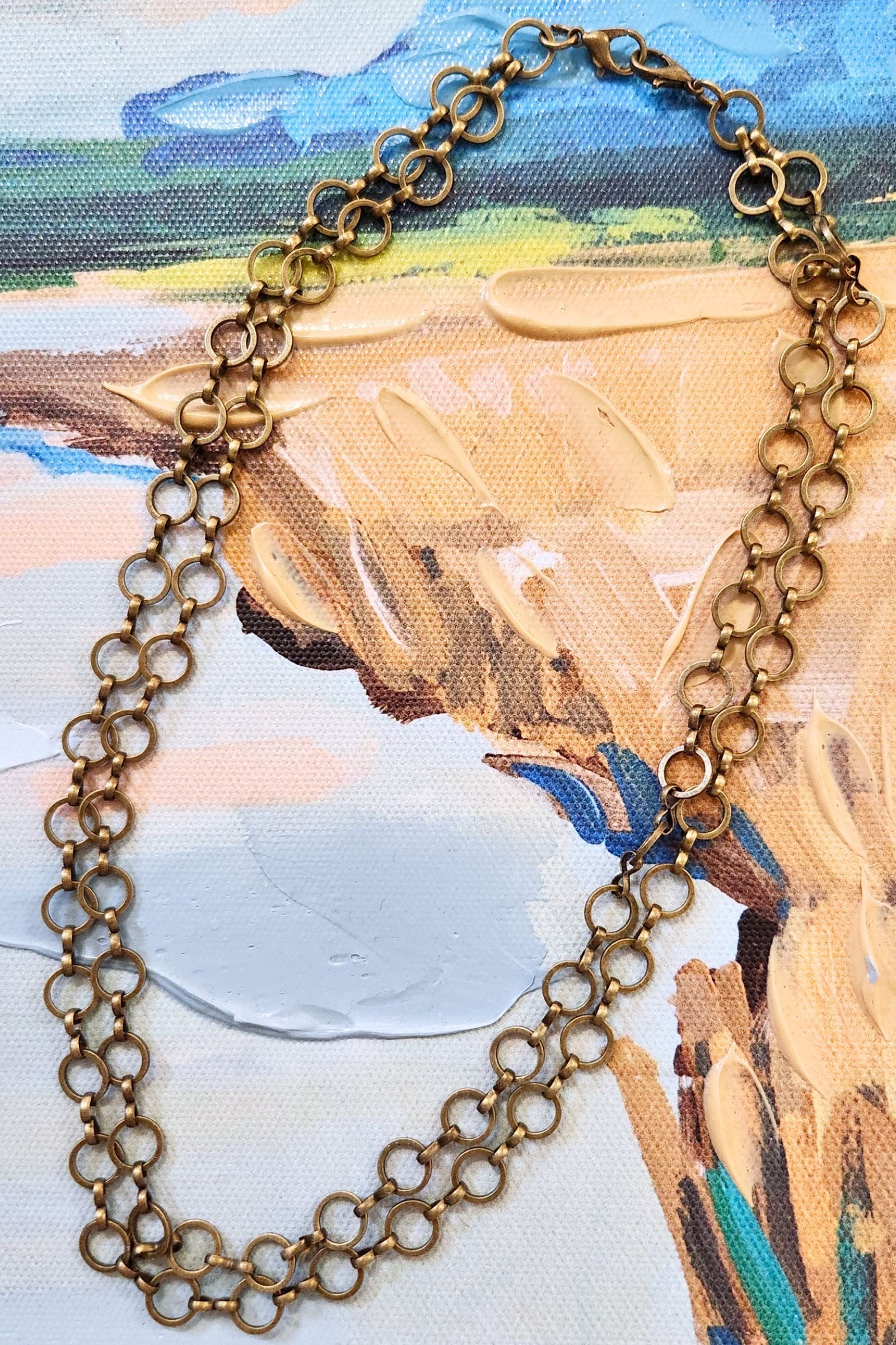 Brass Circle Chain Double Strand Necklace