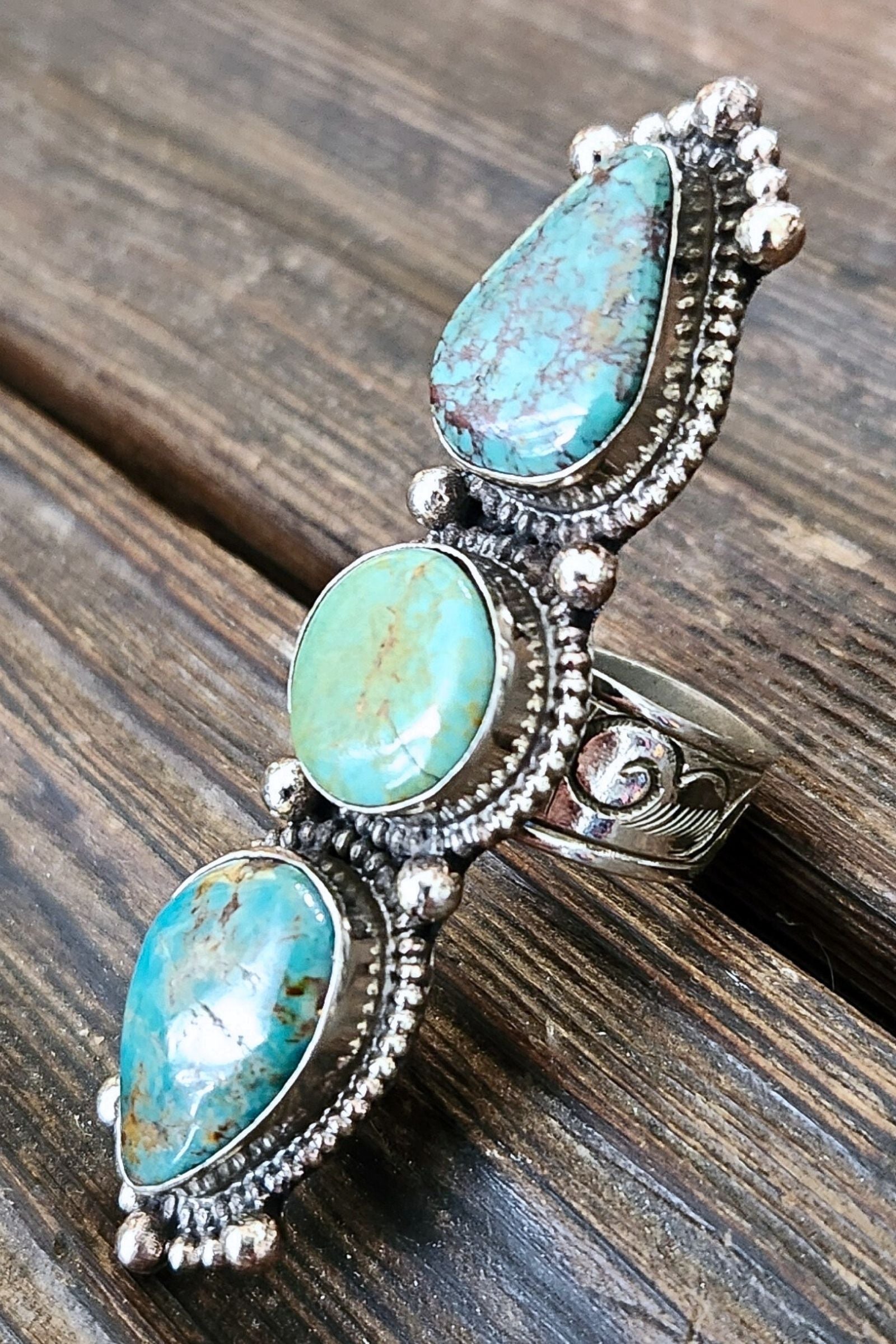 Adjustable Tibetan Silver Turquoise Crawler Ring | One-of-a-Kind (020)