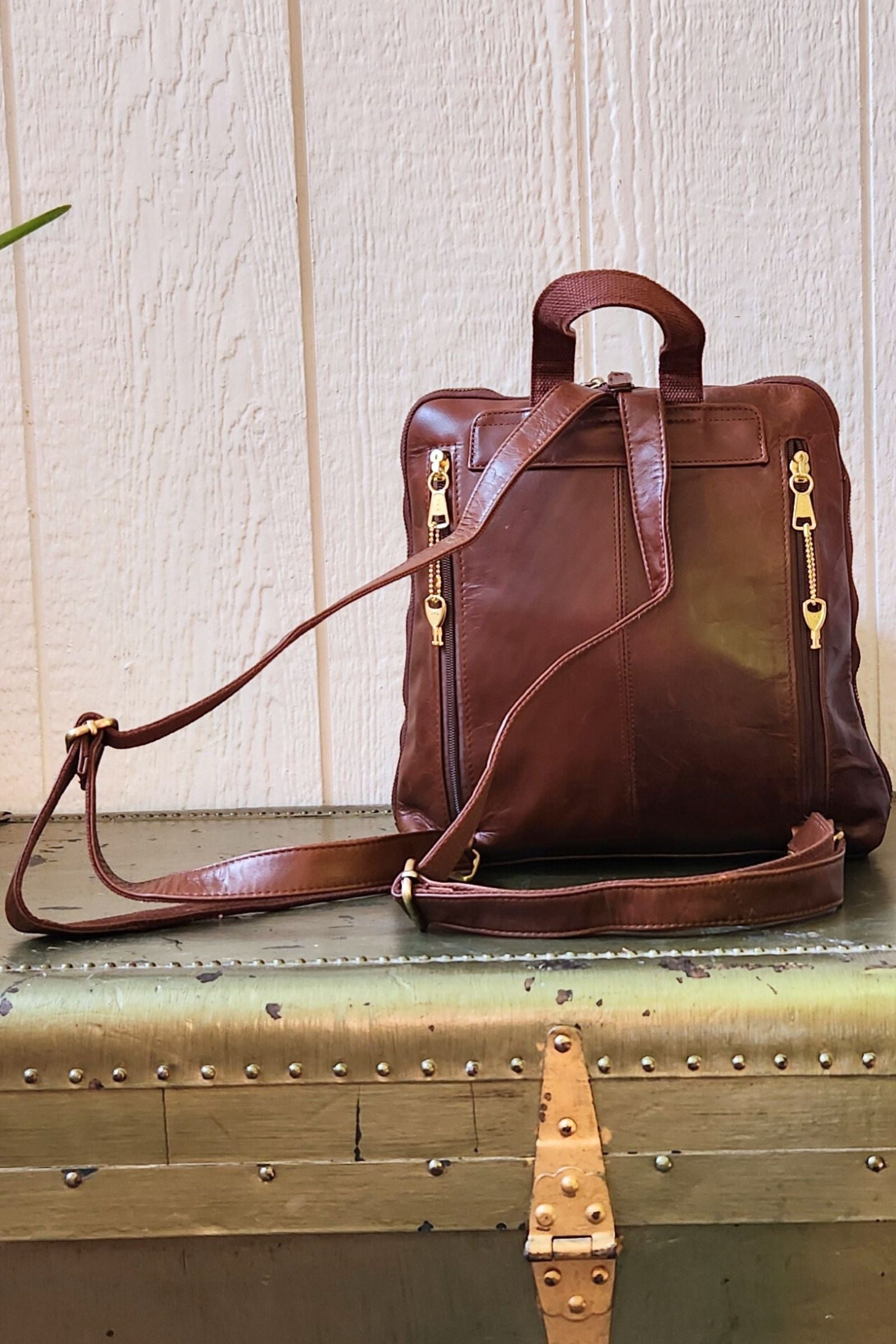 Wax Oil Cowhide Leather Backpack Bag