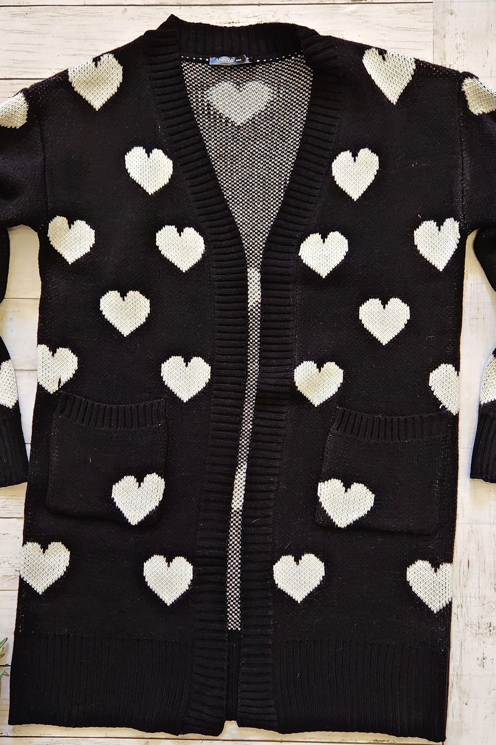 Black & White Heart Sweater Cardigan