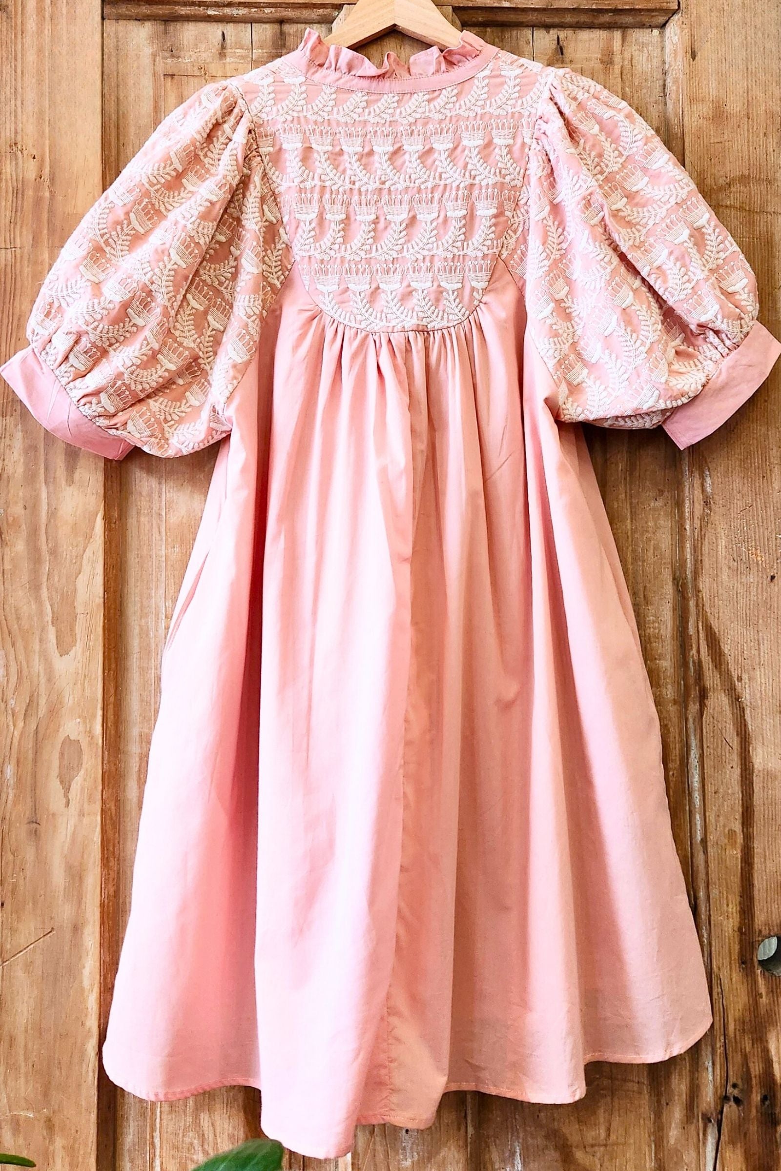 Rose Floral Embroidered V Neck Dress