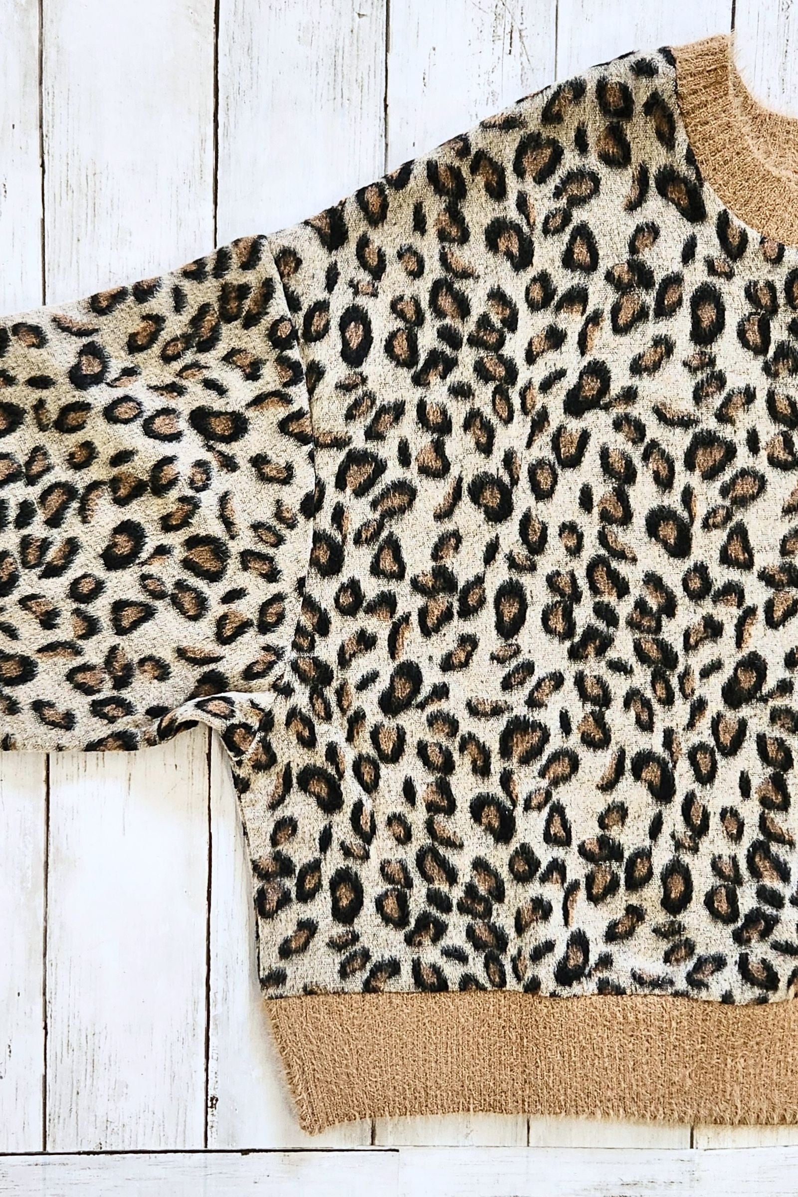 Fuzzy Leopard Contrast Sweater