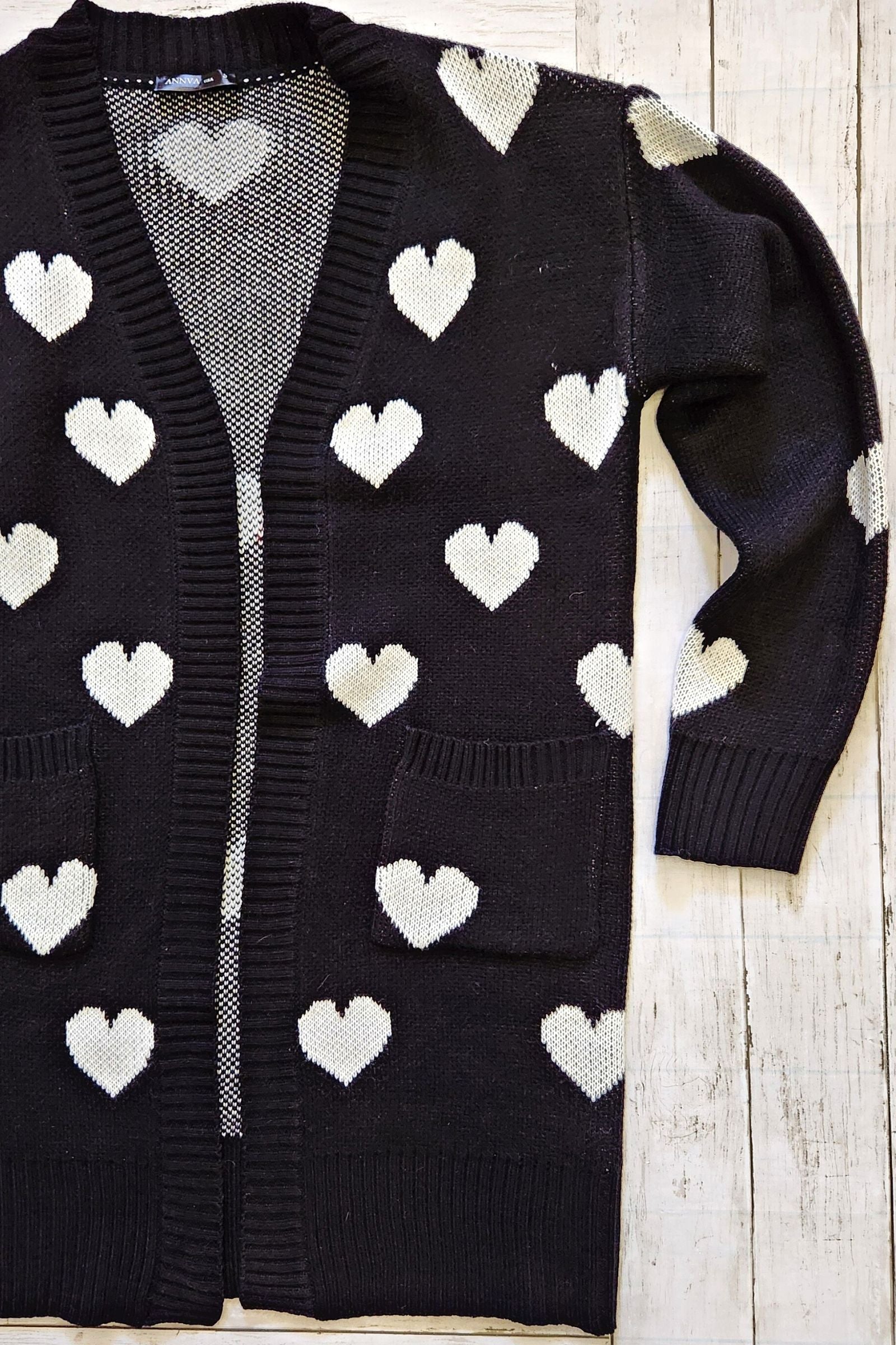 Black & White Heart Sweater Cardigan