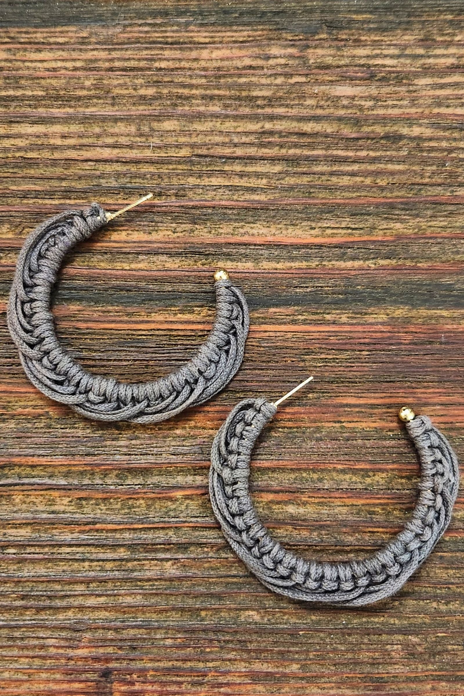 Charcoal Woven Hoop Earrings