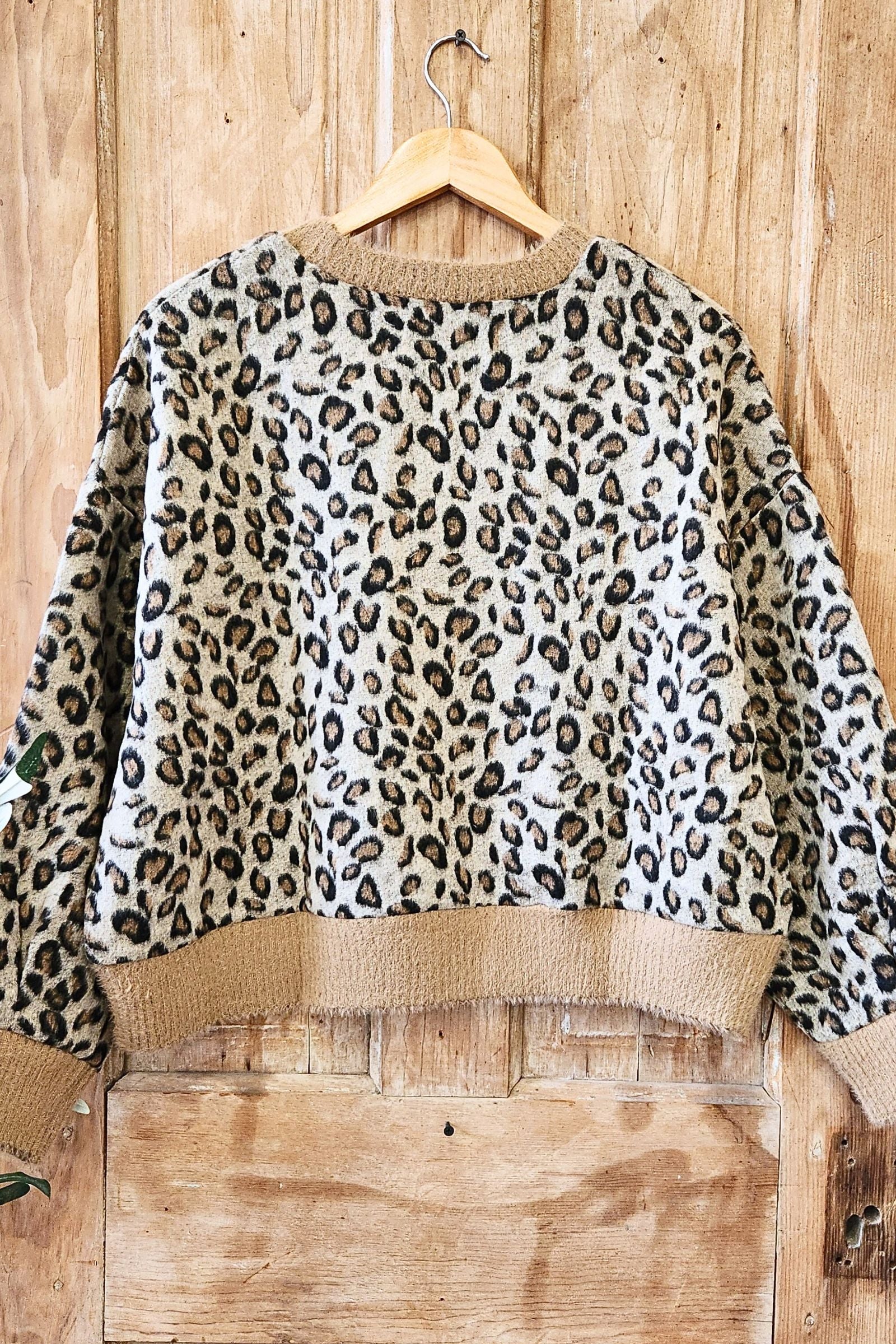 Fuzzy Leopard Contrast Sweater