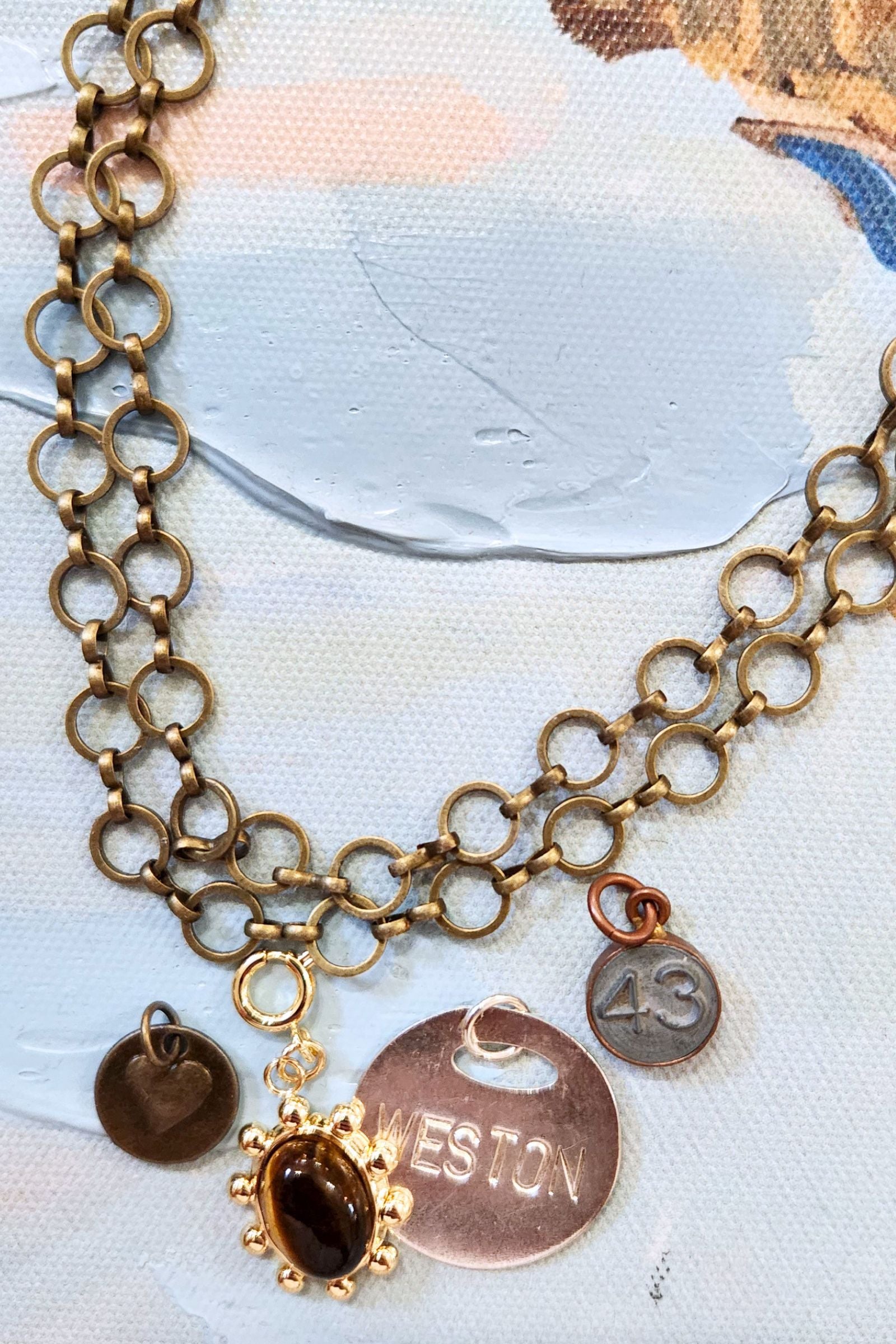 Brass Circle Chain Double Strand Necklace