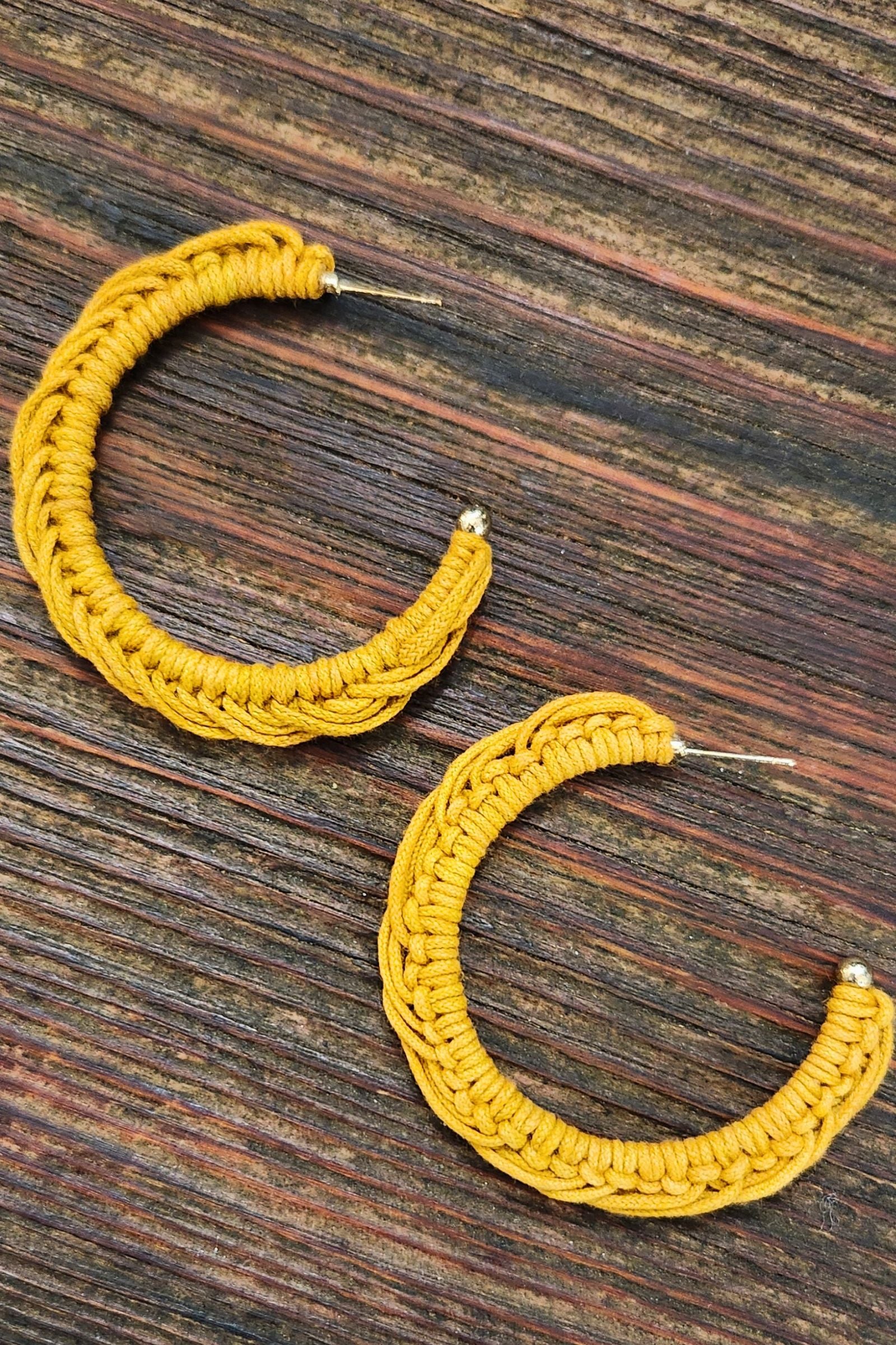 Mustard Woven Hoop Earrings