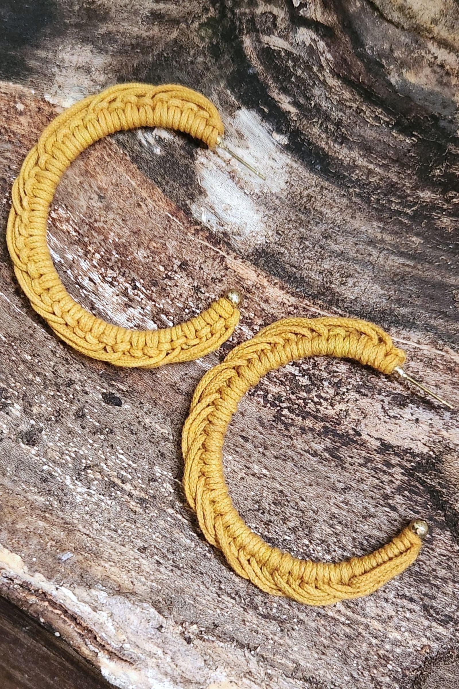 Mustard Woven Hoop Earrings