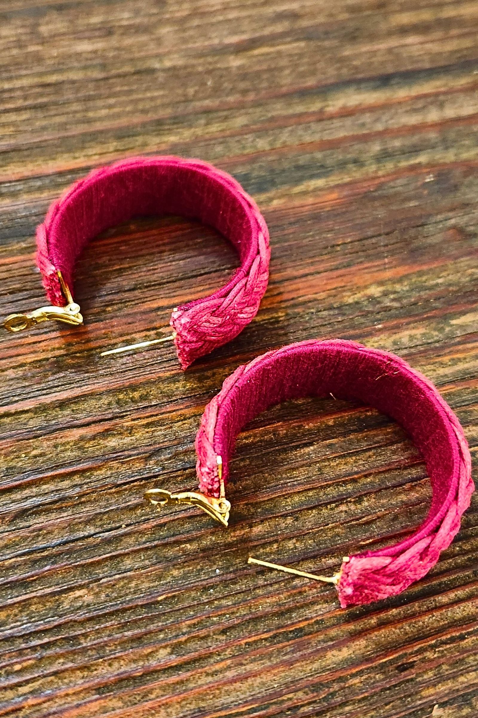 Fuscia Braided Hoop Earrings