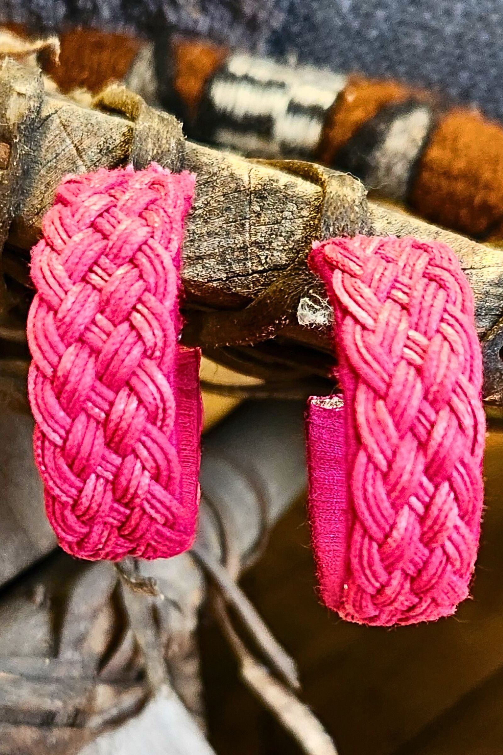 Fuscia Braided Hoop Earrings