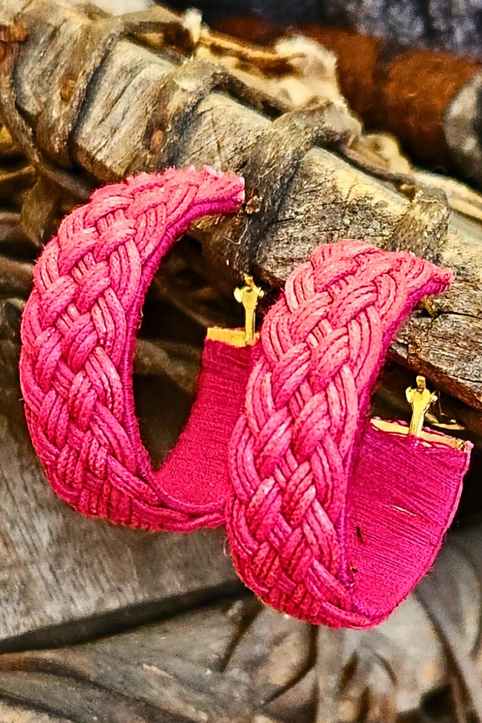 Fuscia Braided Hoop Earrings