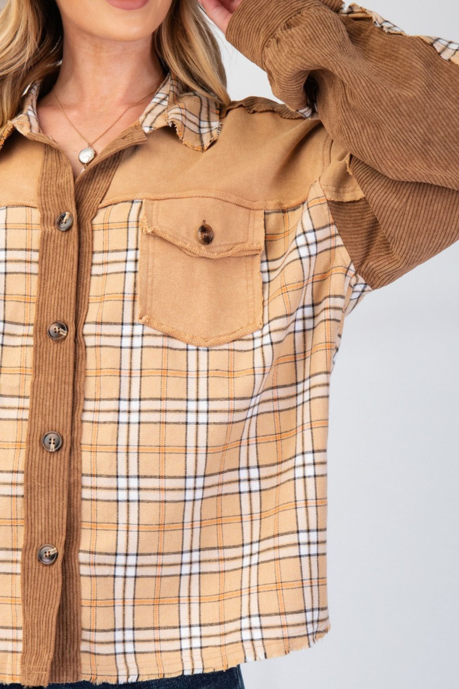 Plaid Mixed Corduroy Shacket