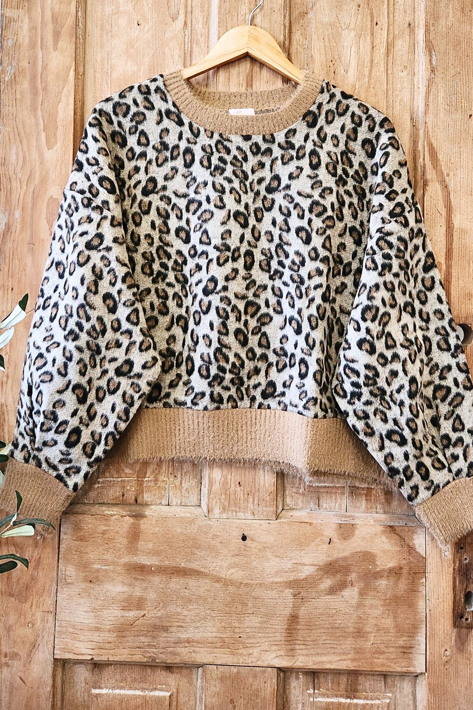 Fuzzy Leopard Contrast Sweater