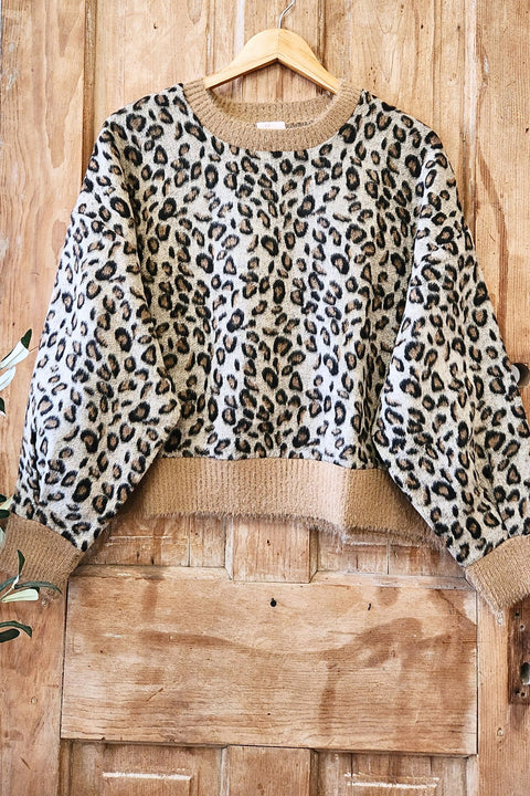 Fuzzy Leopard Contrast Sweater