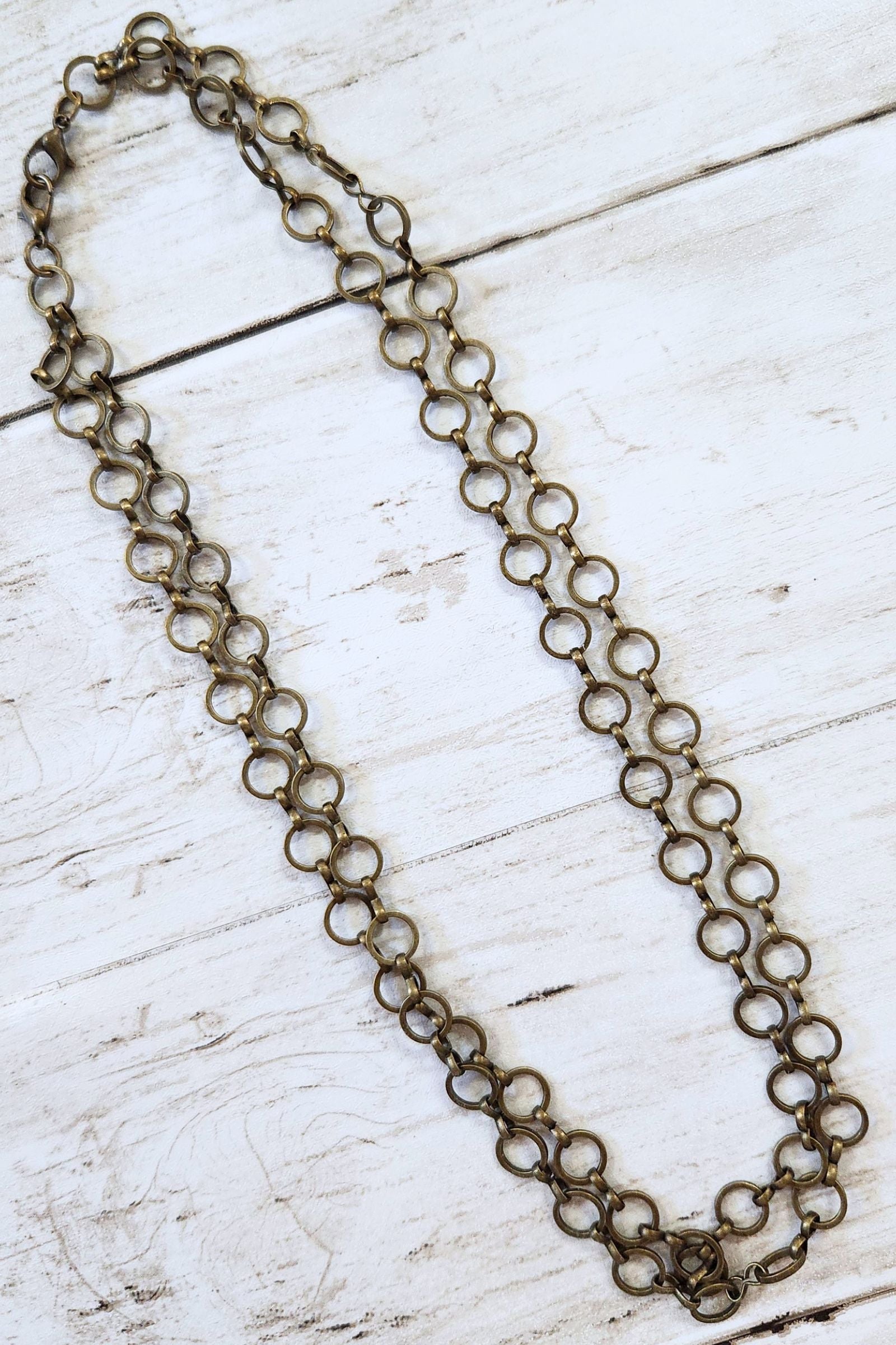 Brass Circle Chain Double Strand Necklace