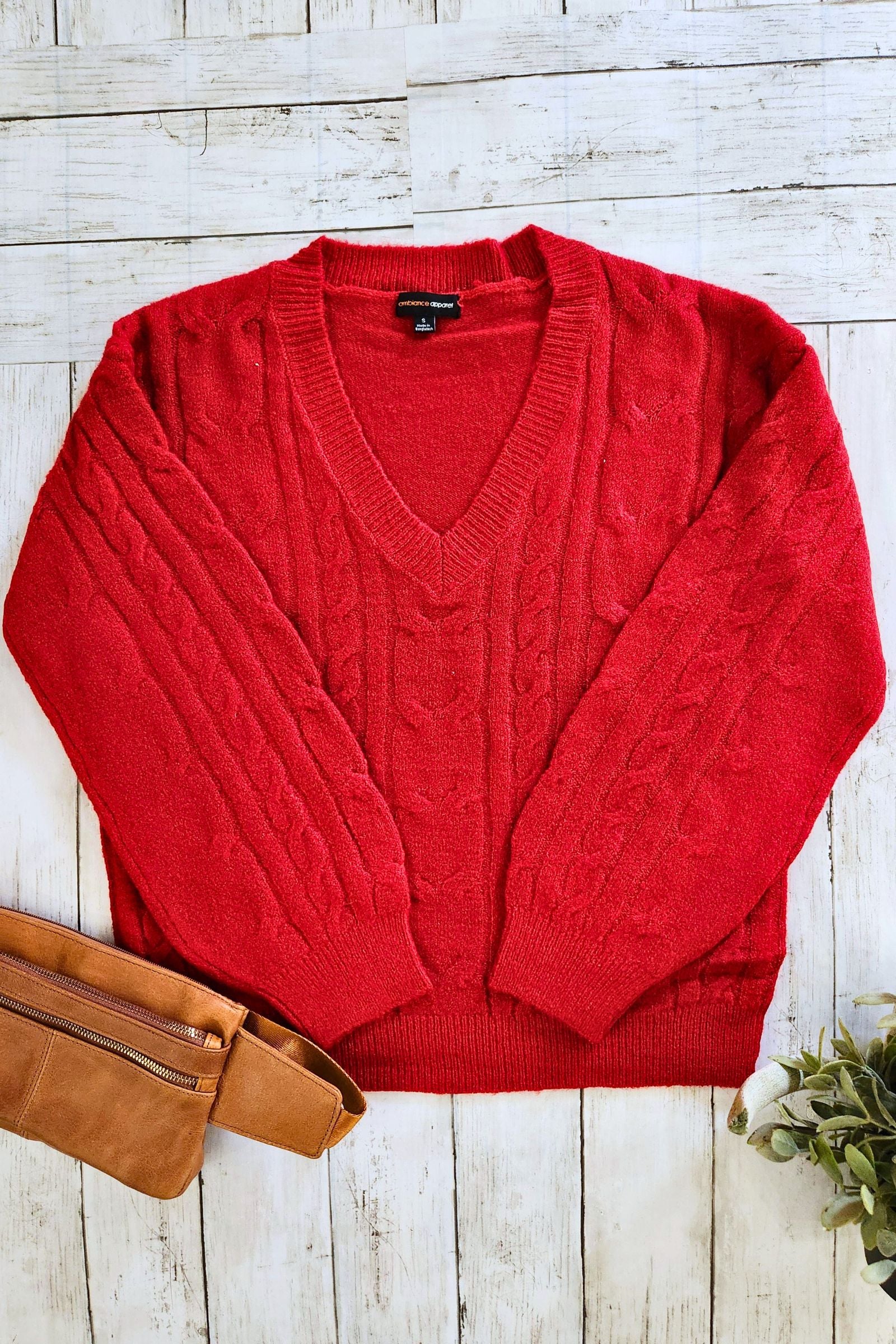 Red Cable Knit Sweater