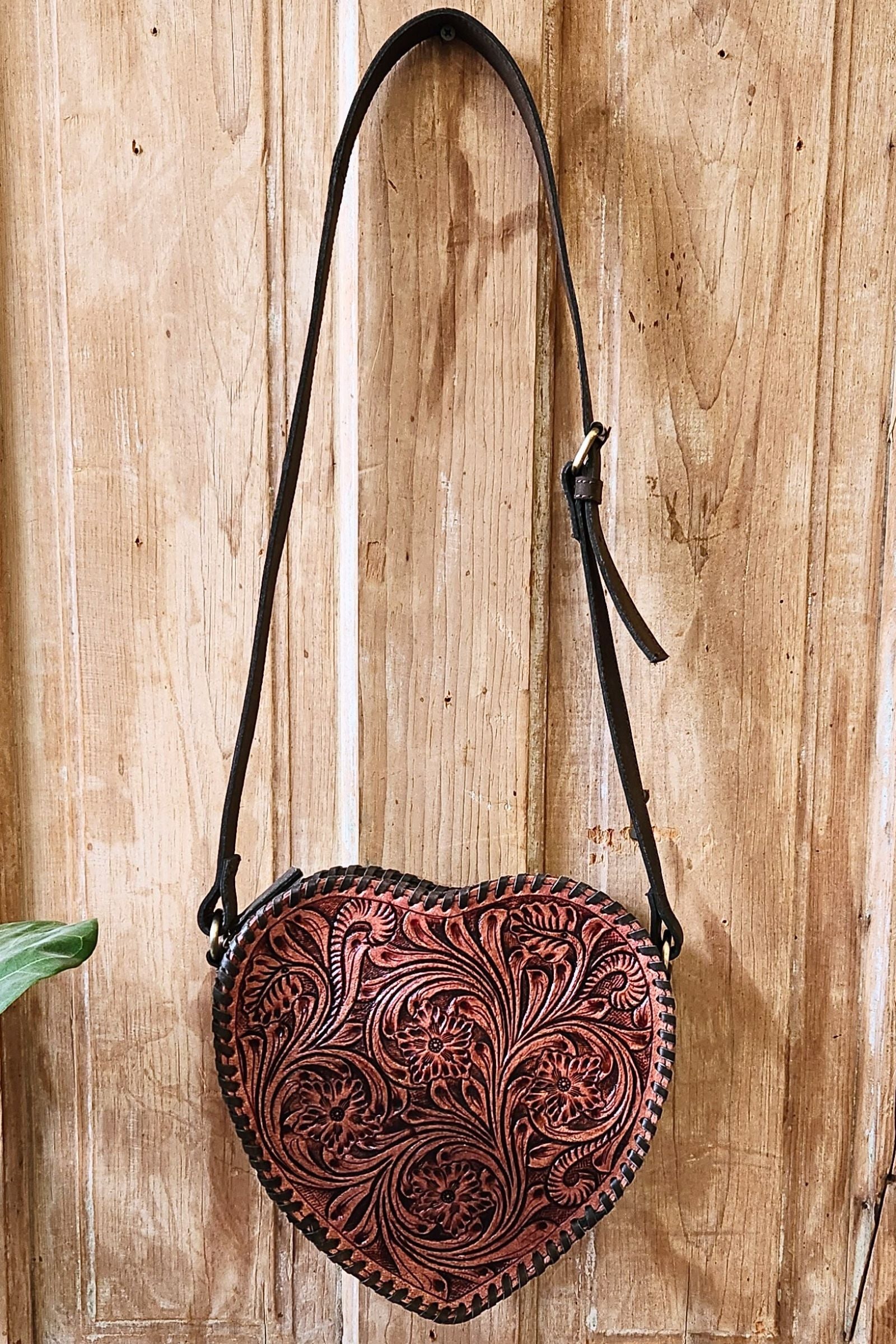 Heart Shape Tooled Leather Bag