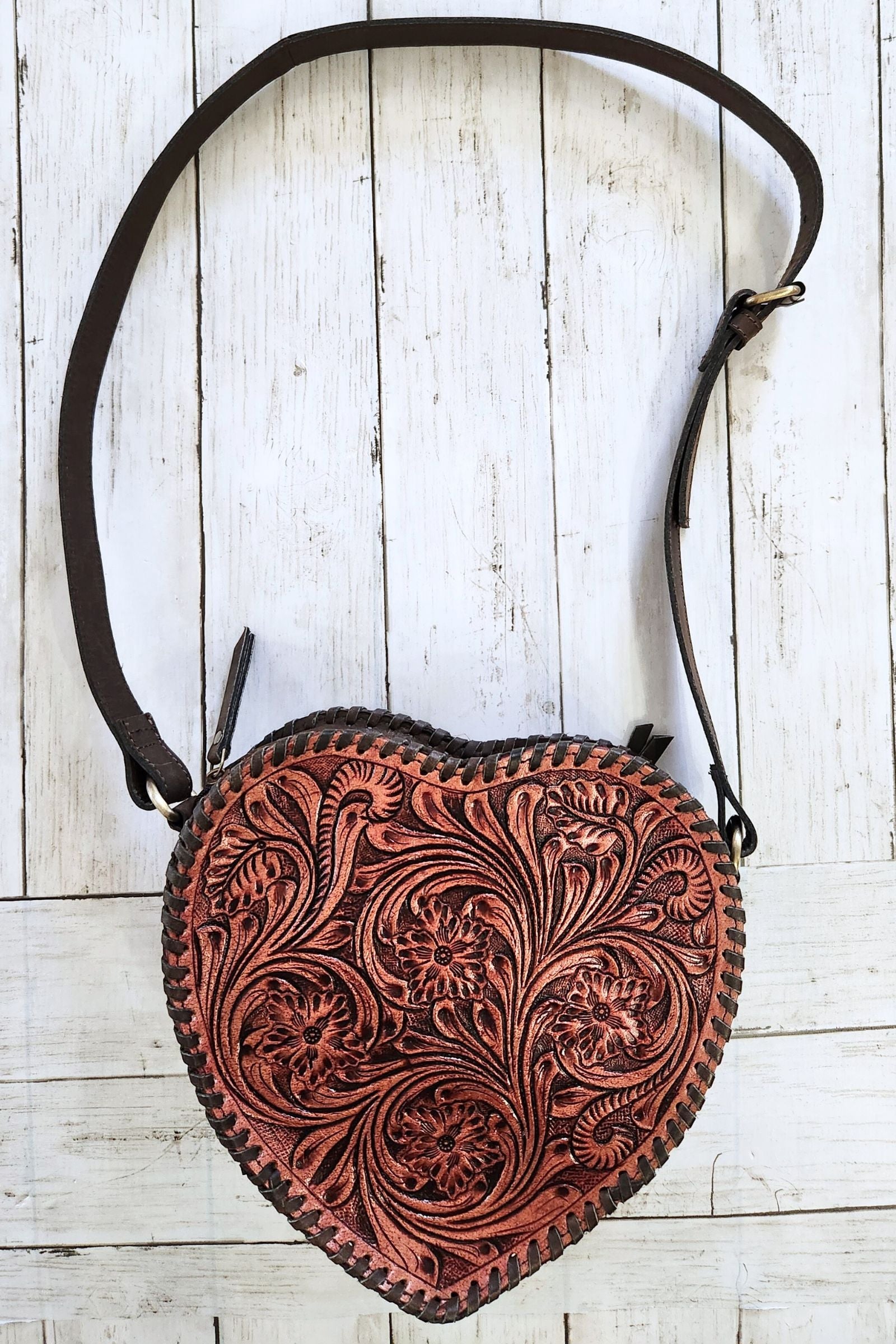 Heart Shape Tooled Leather Bag