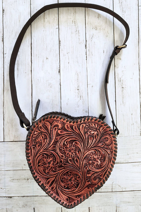 Heart Shape Tooled Leather Bag
