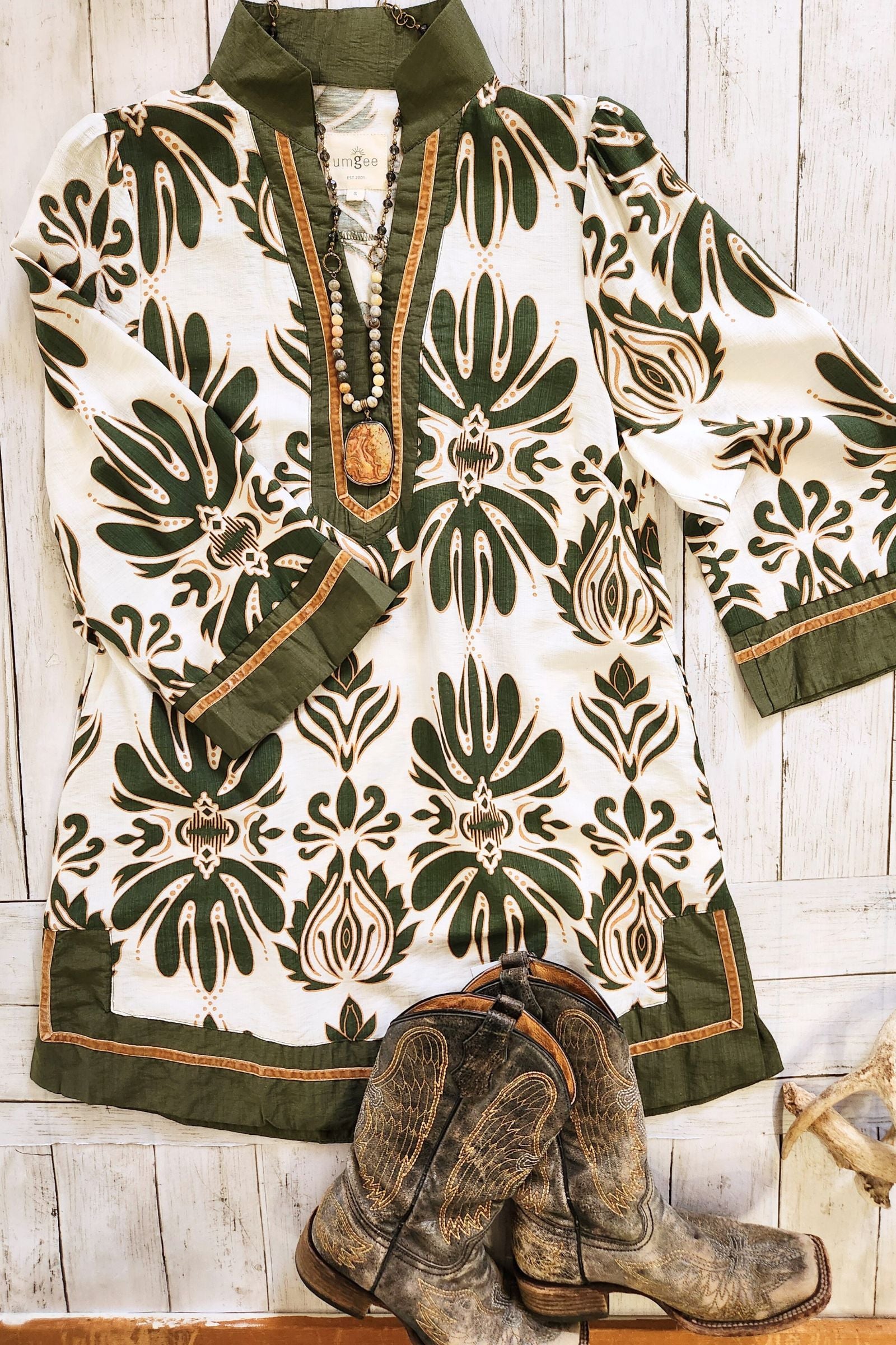 Olive Baroque Floral Tunic