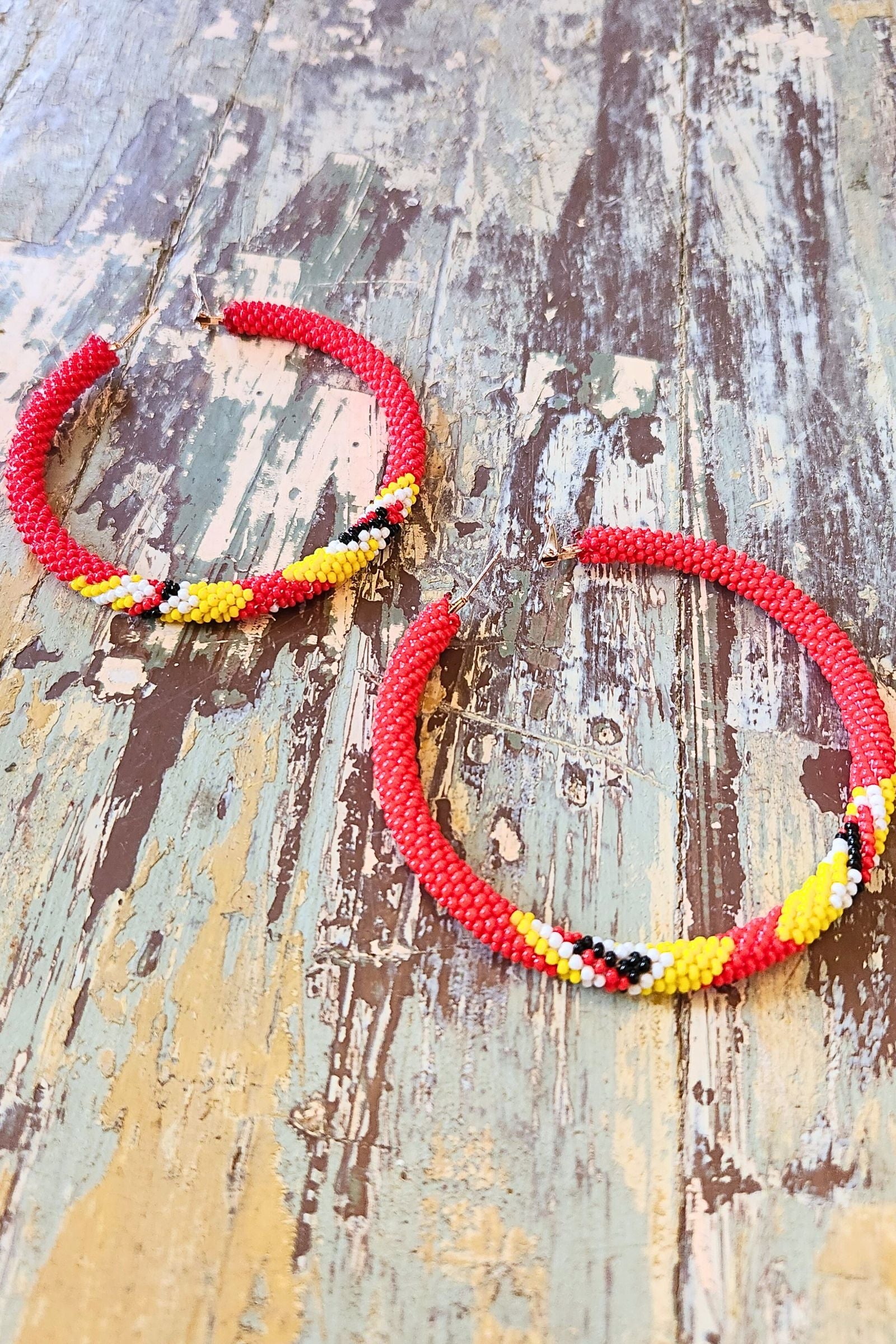 Tribal Red Seed Bead Hoop Earrings