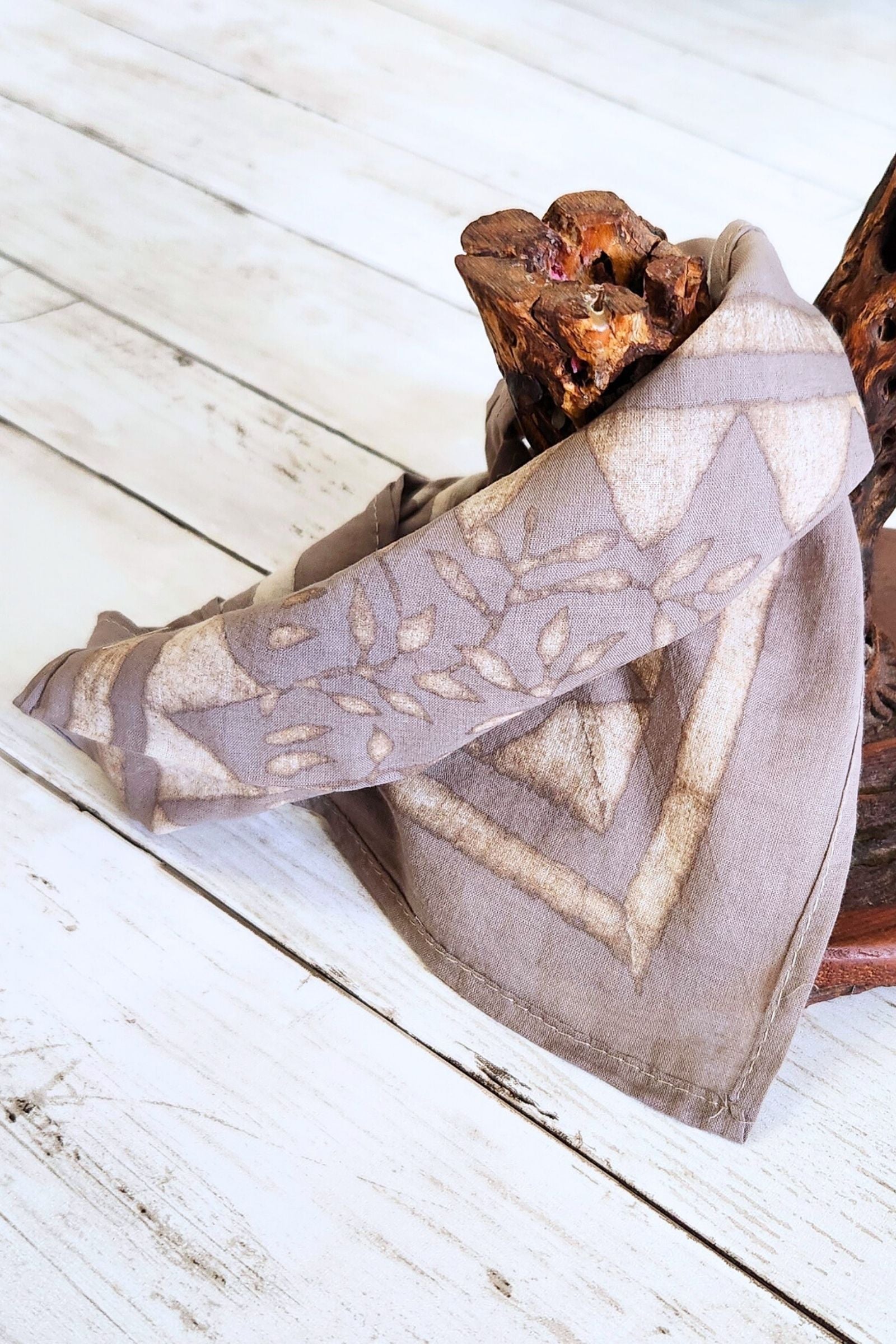 Tan Vine Block Print Bandana