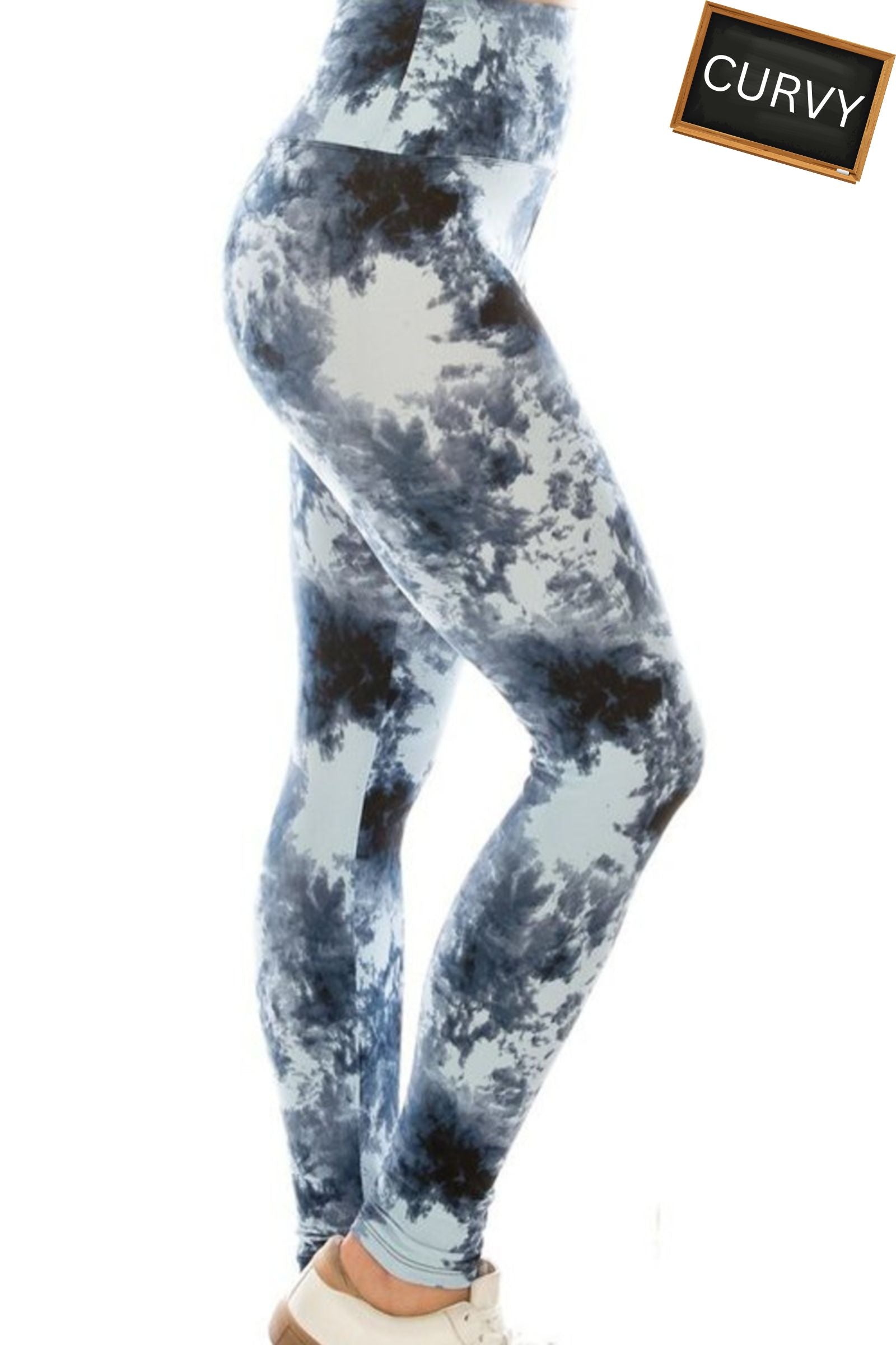 CURVY Sky Blue Tie Dye Yoga Leggings