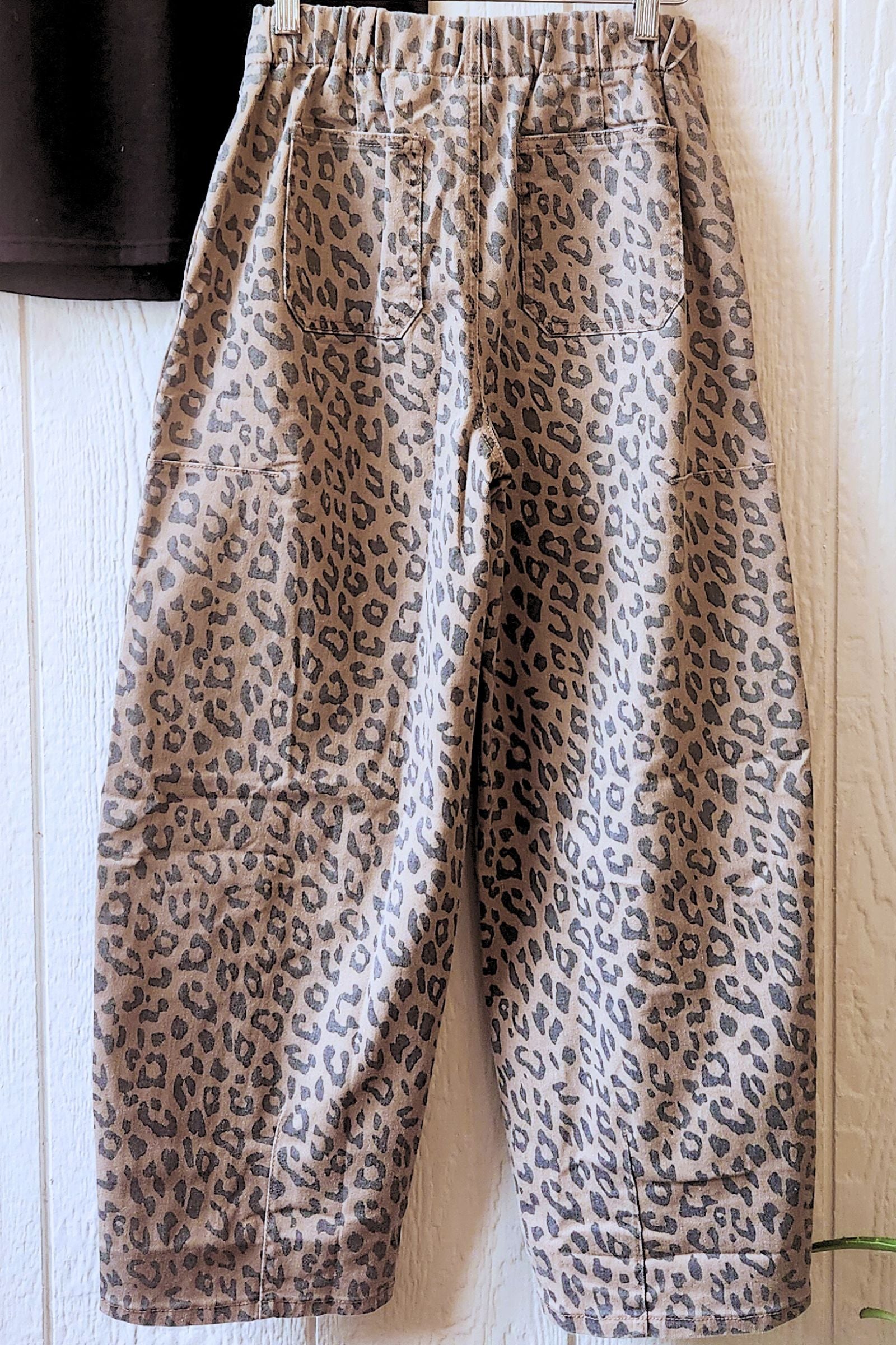 Khaki Leopard Denim Barrel Leg Pants