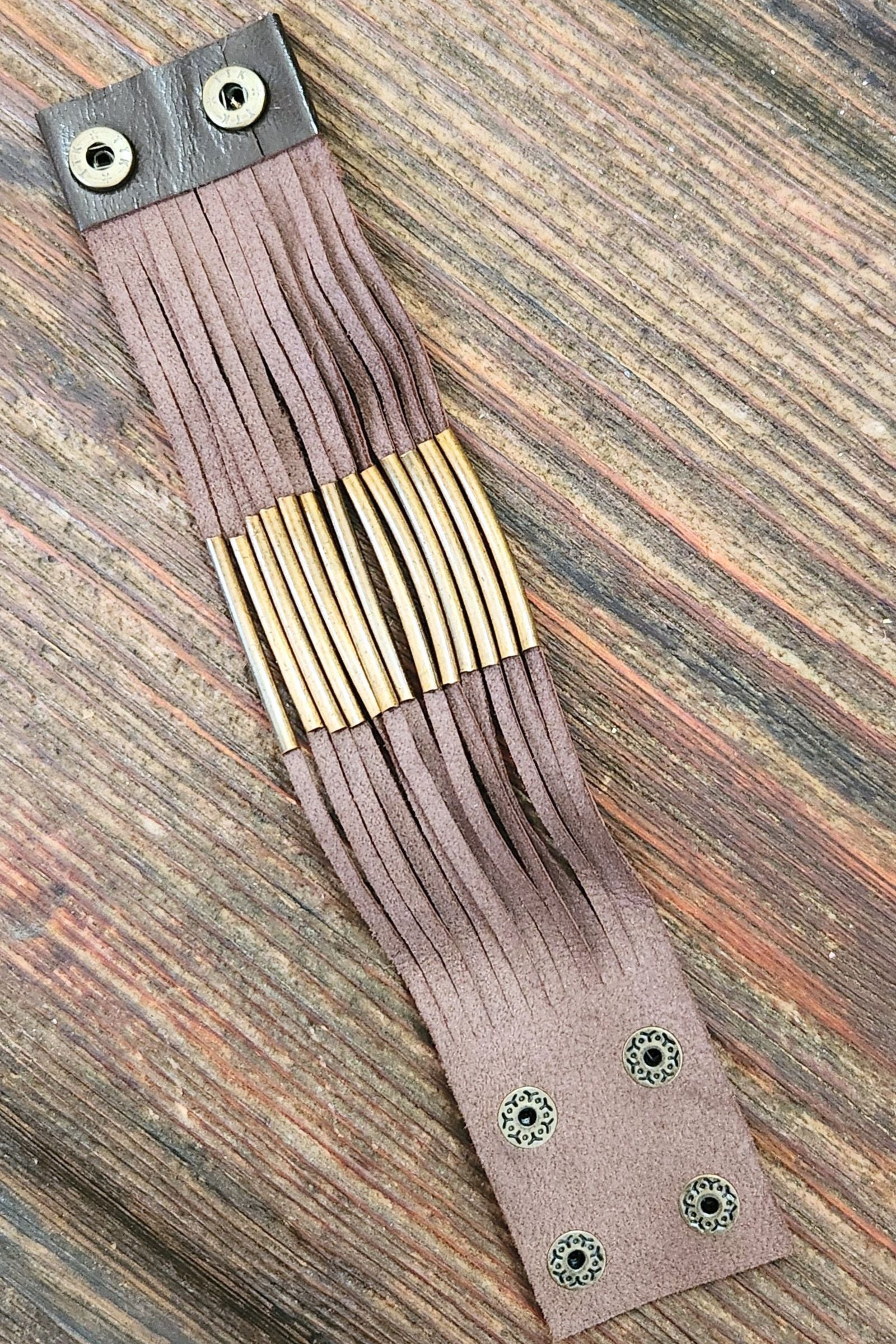 Brown Leather & Bar Cuff Bracelet