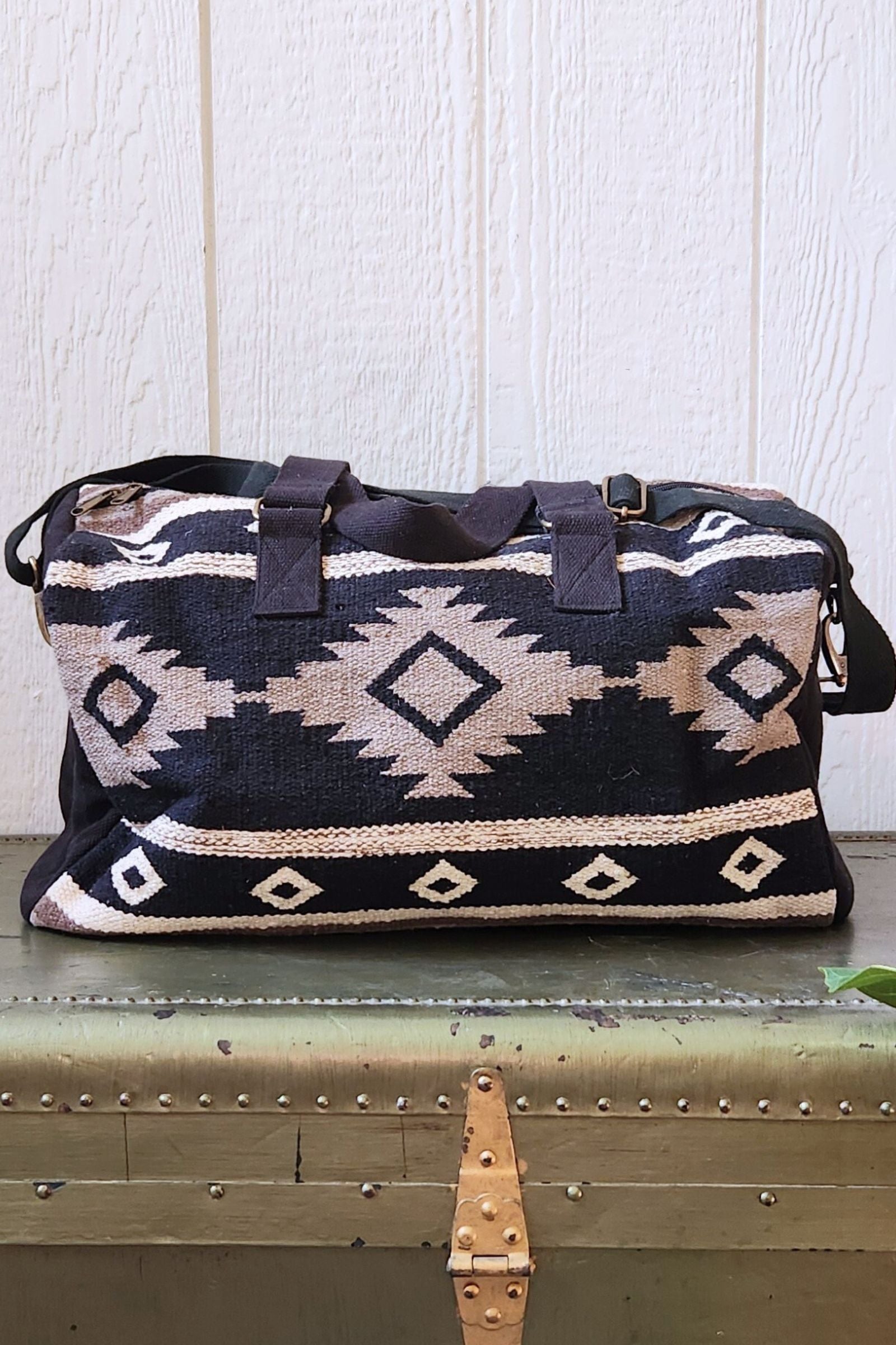 Black & Taupe & Cream Aztec Duffel Bag