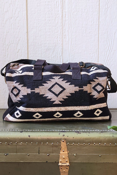 Black & Taupe & Cream Aztec Duffel Bag