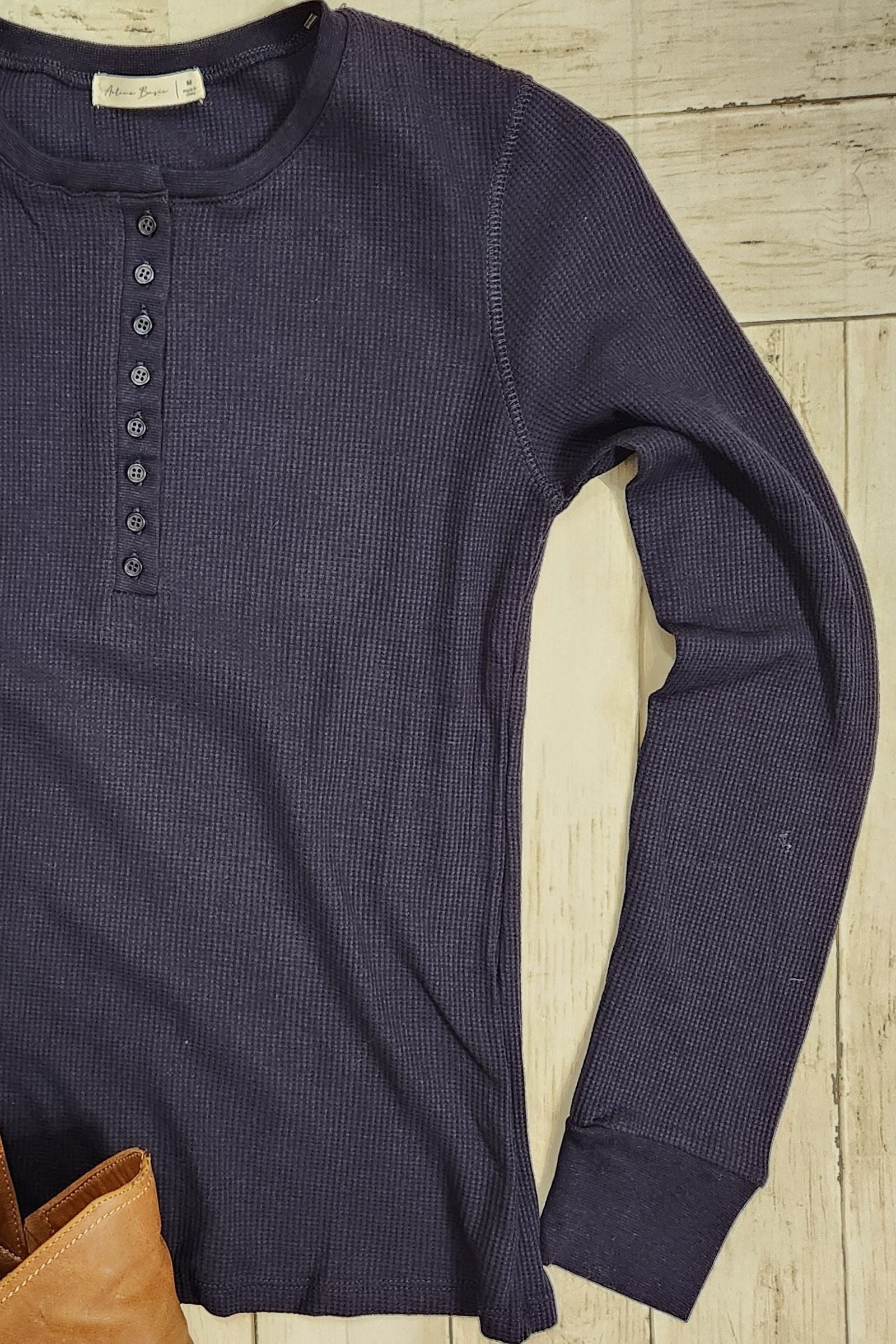 Navy Long Sleeve Thermal Henley Top