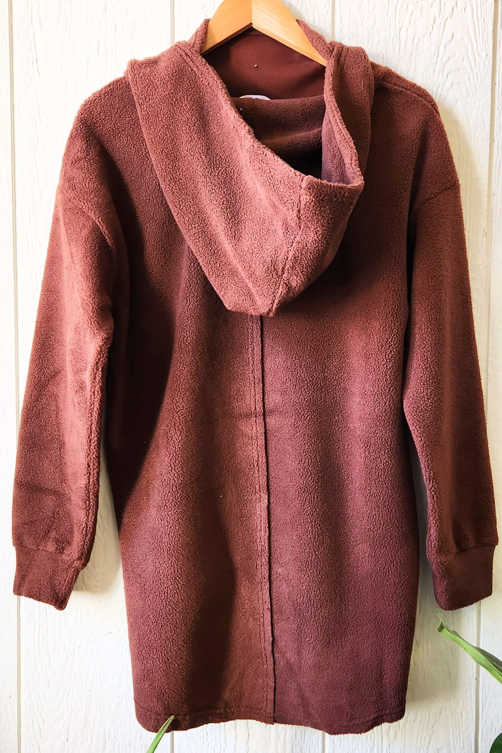 Chocolate Brown Fleece Hoodie Tunic Dress