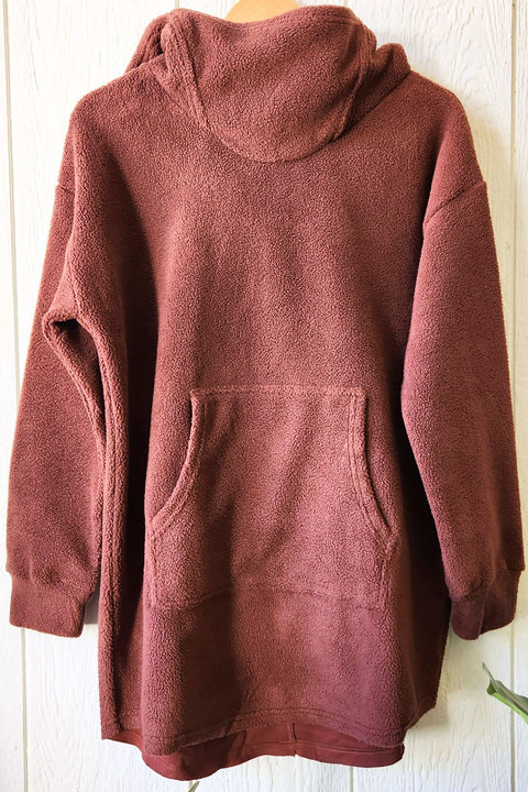 Chocolate Brown Fleece Hoodie Tunic Dress
