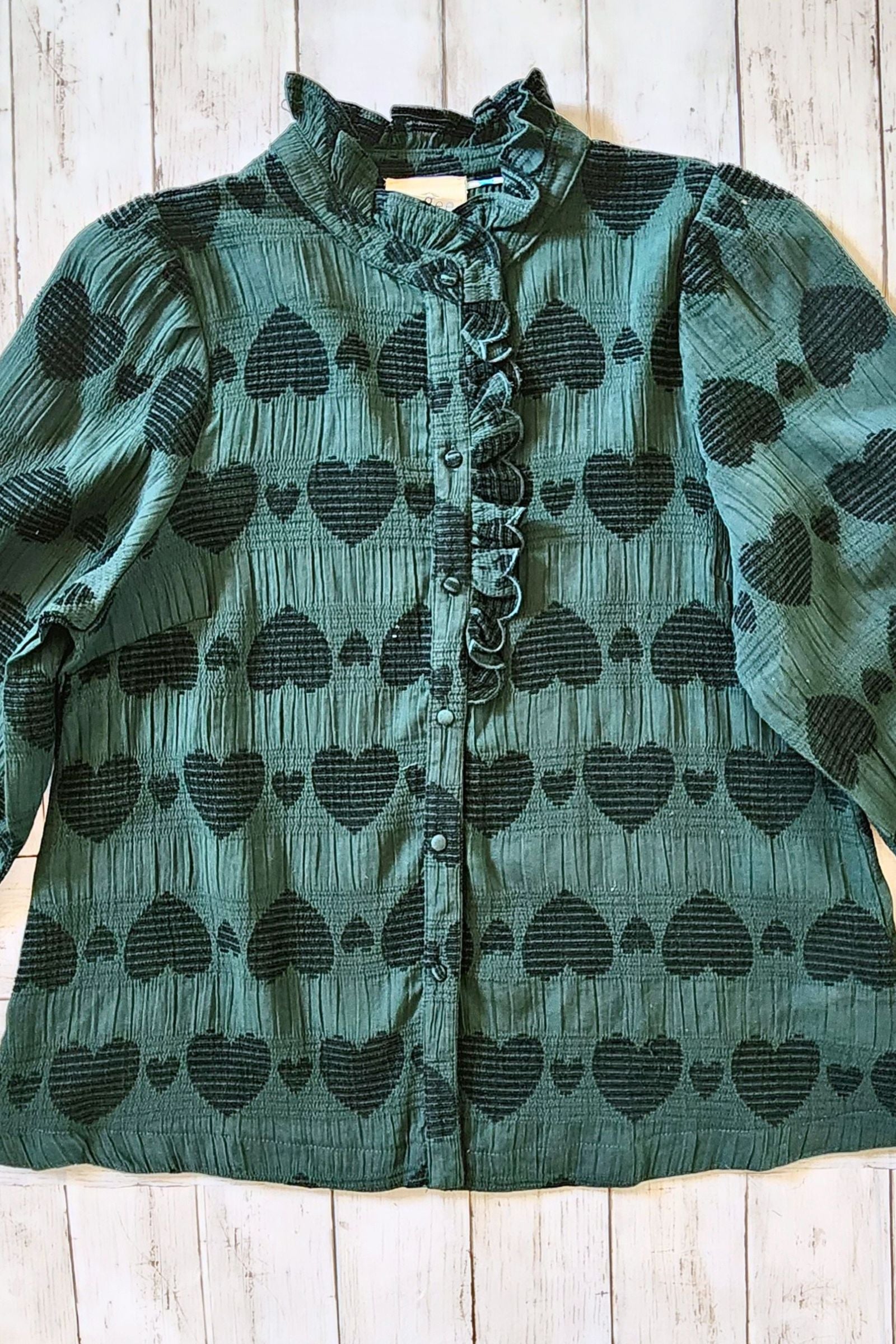 Jacquard Heart Ruffle Trim Top