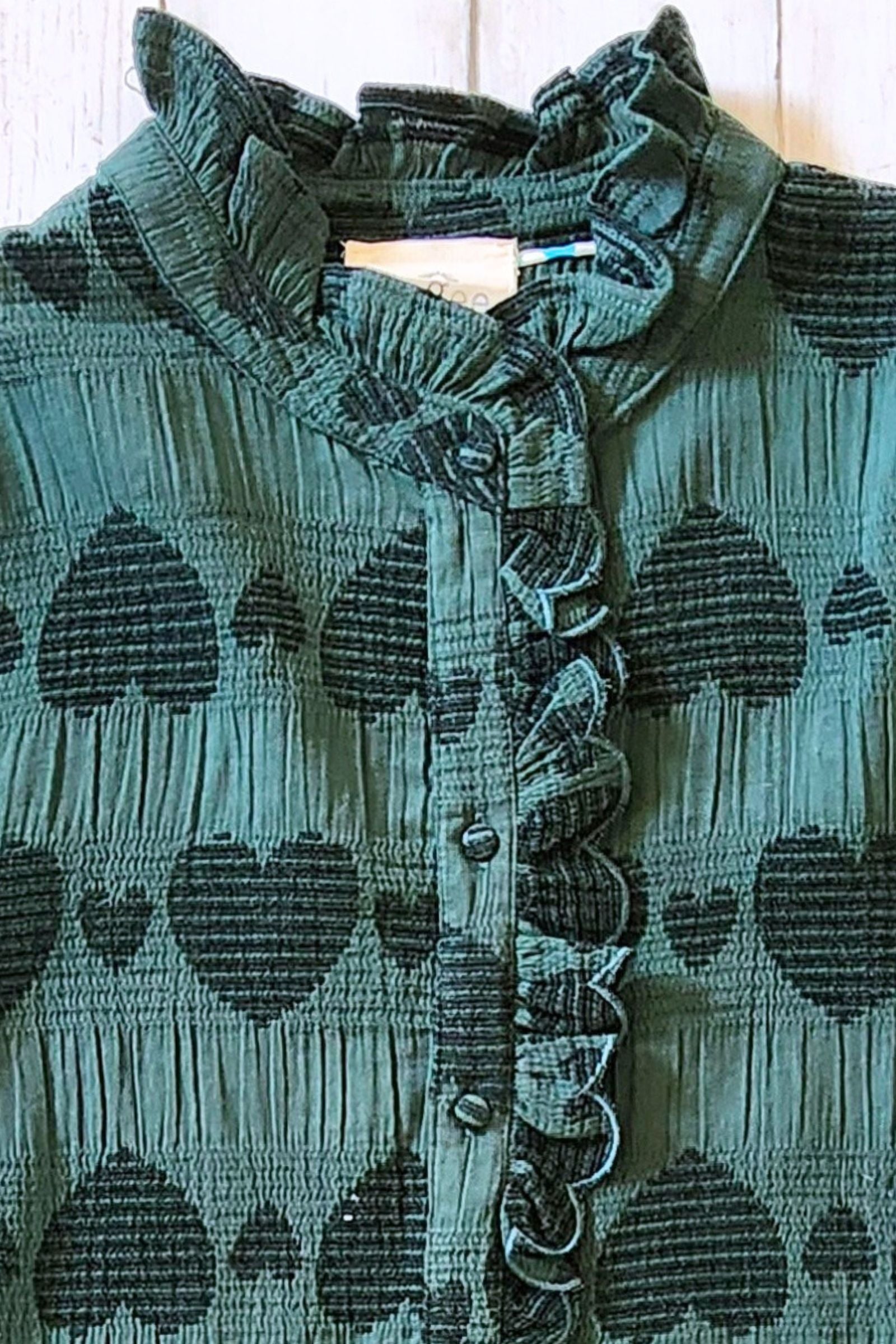 Jacquard Heart Ruffle Trim Top